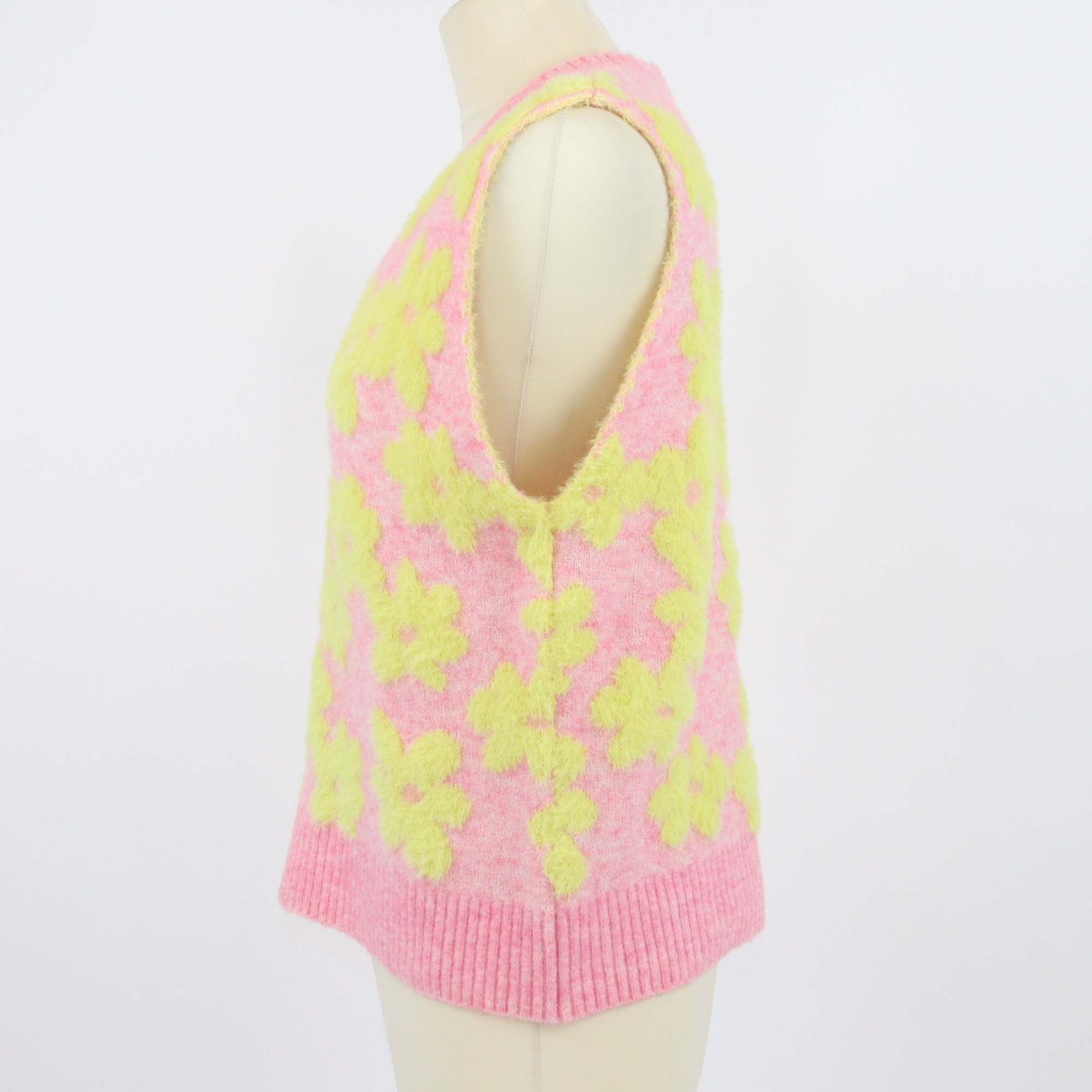 Mira Mikati Pink/Yellow Flower Intarsia Oversized Vest