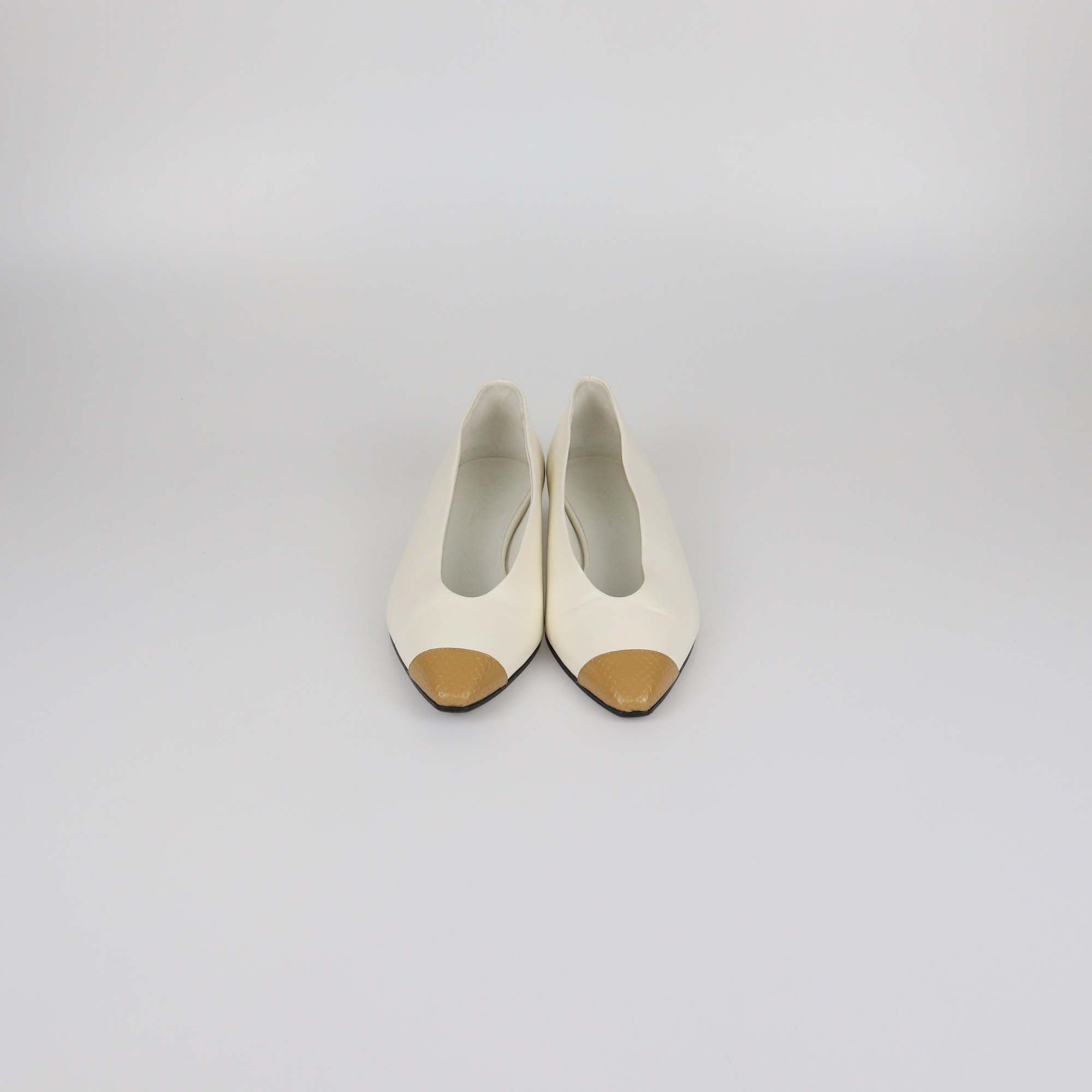 Loro Piana White Leather Rebecca Cap Toe Ballet Flats