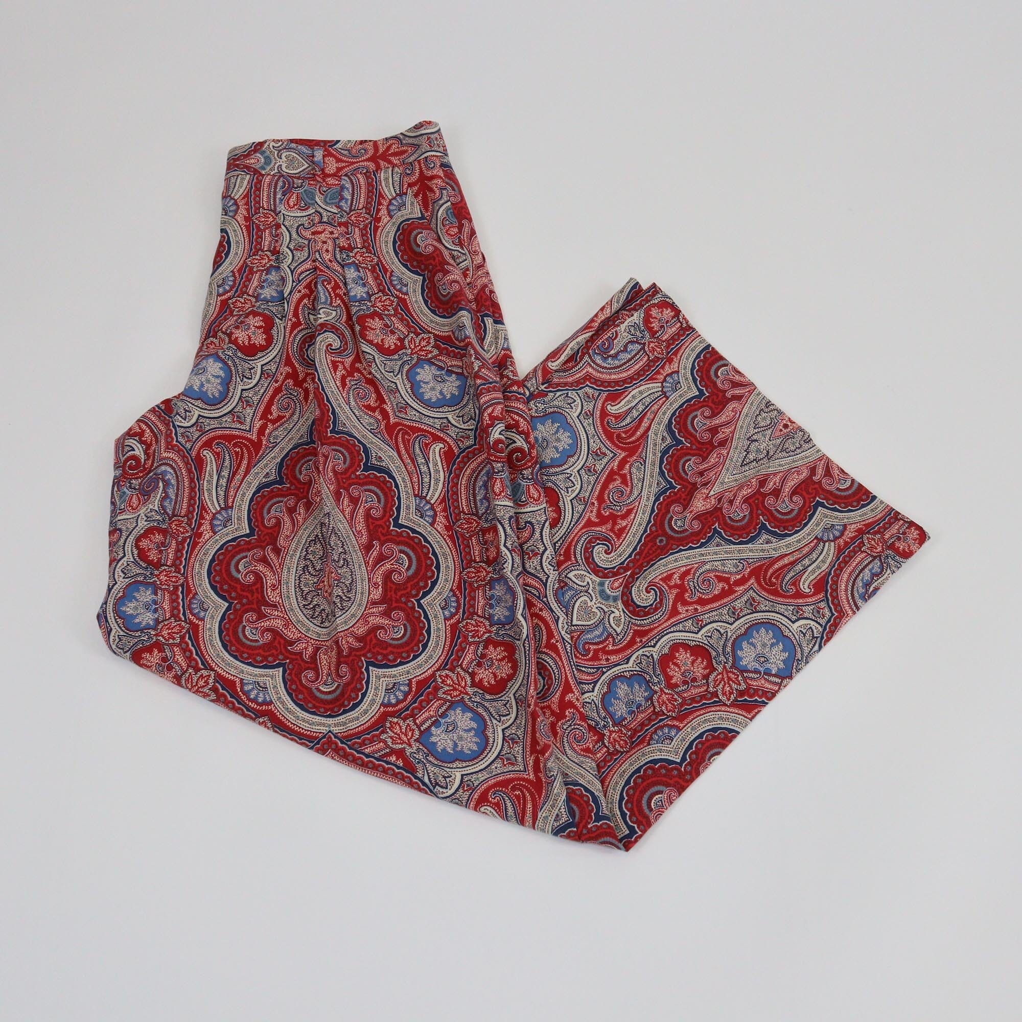 Etro Red Paisley Print Wide Leg Pants Womens Etro