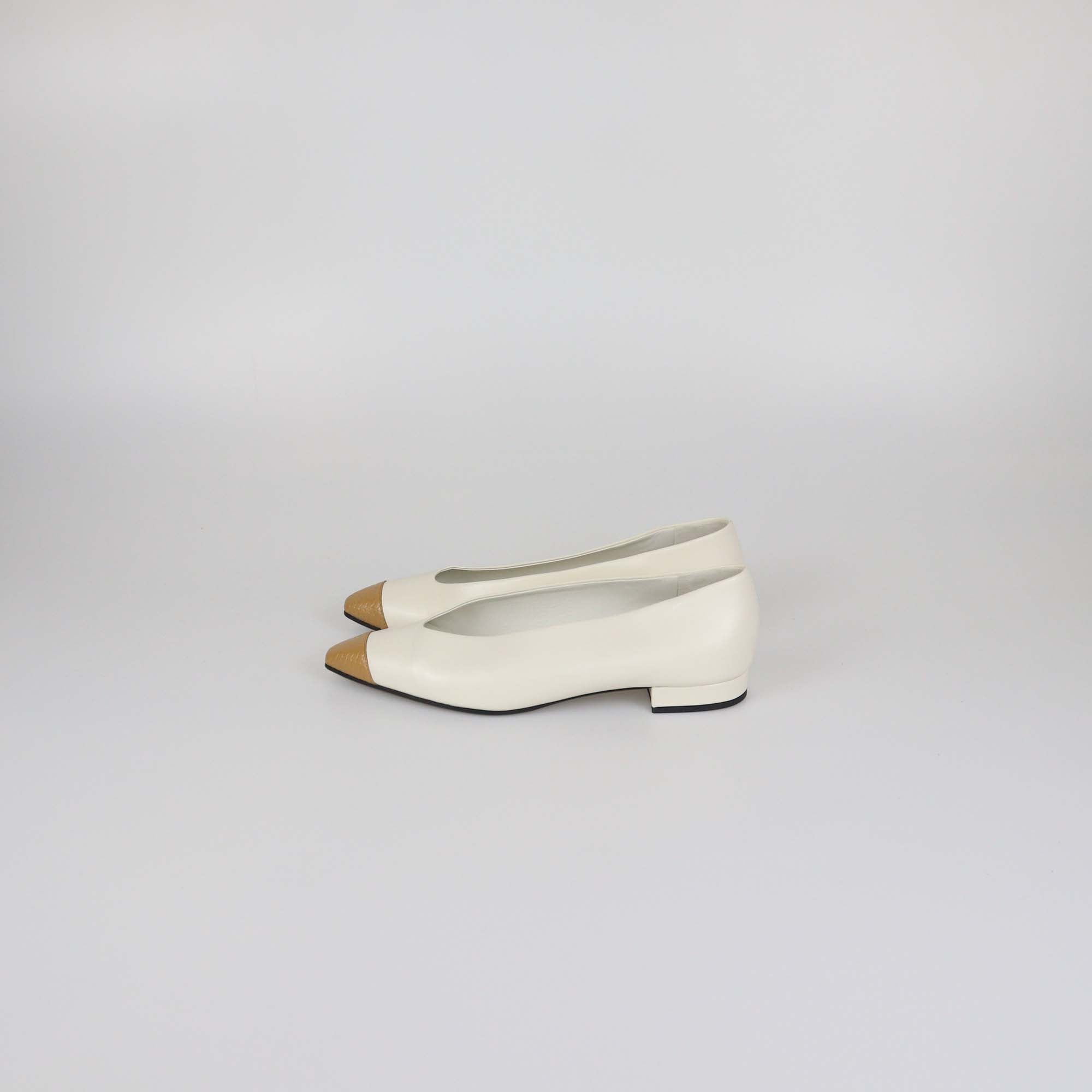 Loro Piana White Leather Rebecca Cap Toe Ballet Flats