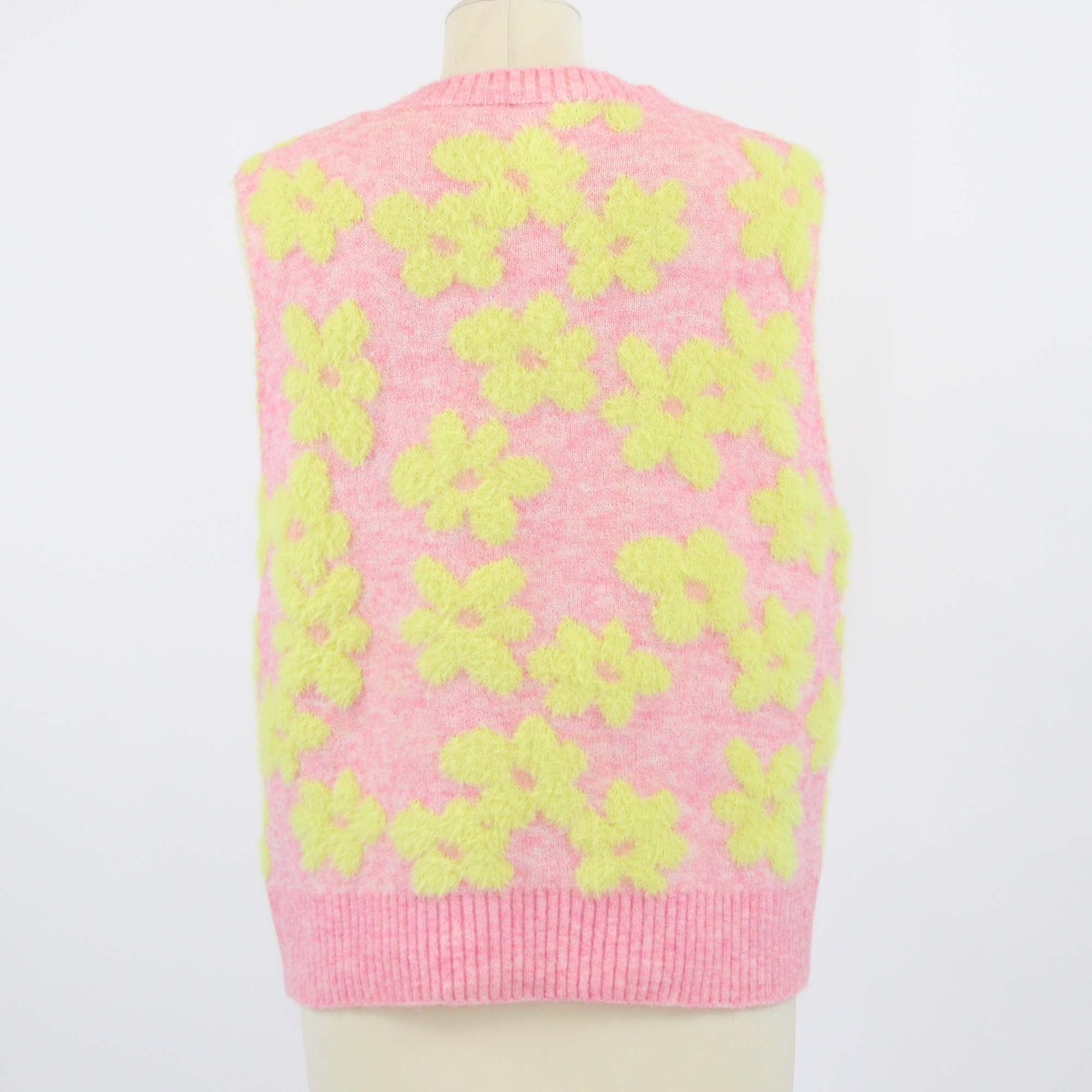 Mira Mikati Pink/Yellow Flower Intarsia Oversized Vest