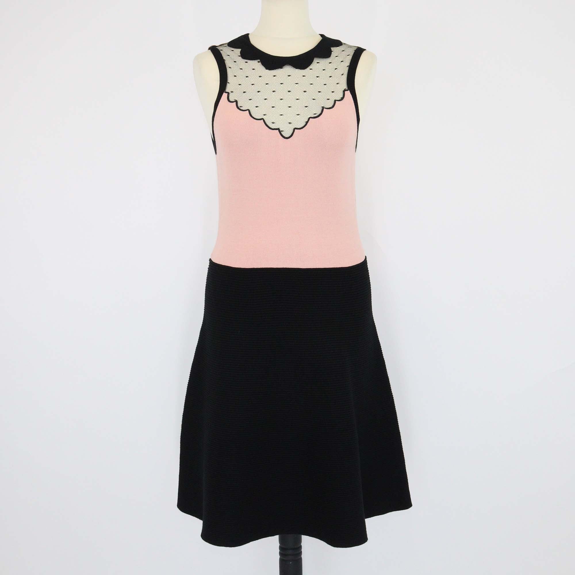 RED Valentino Pink/Black Viscose Knitted Lace Sleeveless Midi Dress