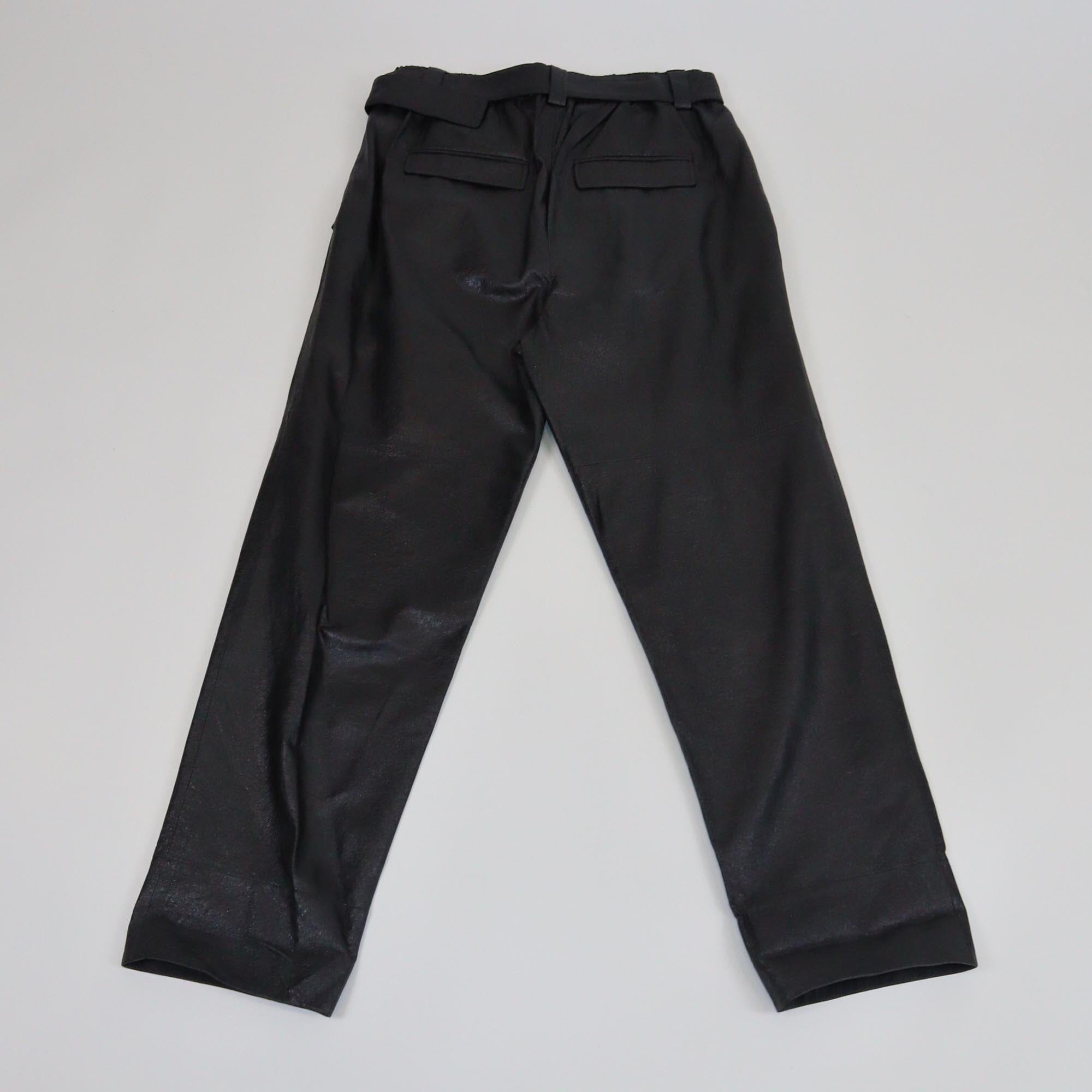 Brunello Cucinelli Metallic Black Leather Belted Pants Womens Brunello Cucinelli