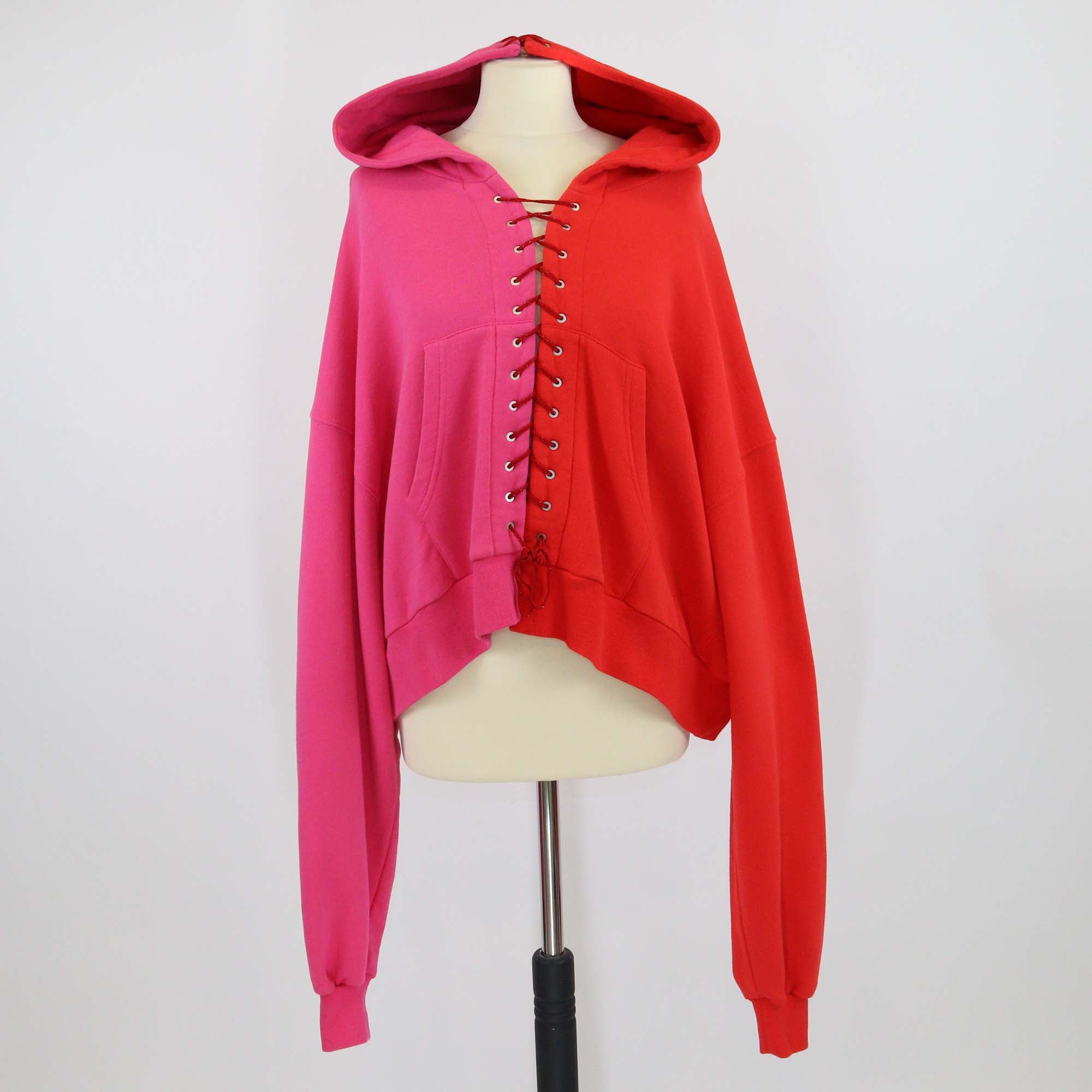 Unravel Project Red/Pink Lace Front Hooded Jacket