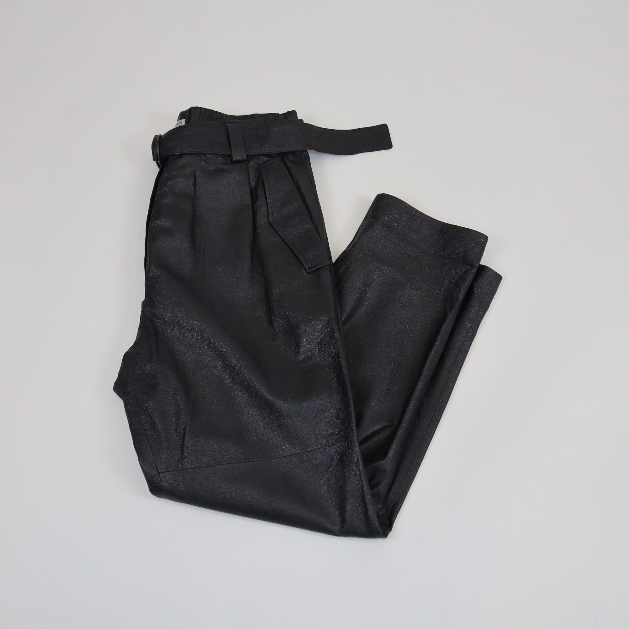 Brunello Cucinelli Metallic Black Leather Belted Pants Womens Brunello Cucinelli