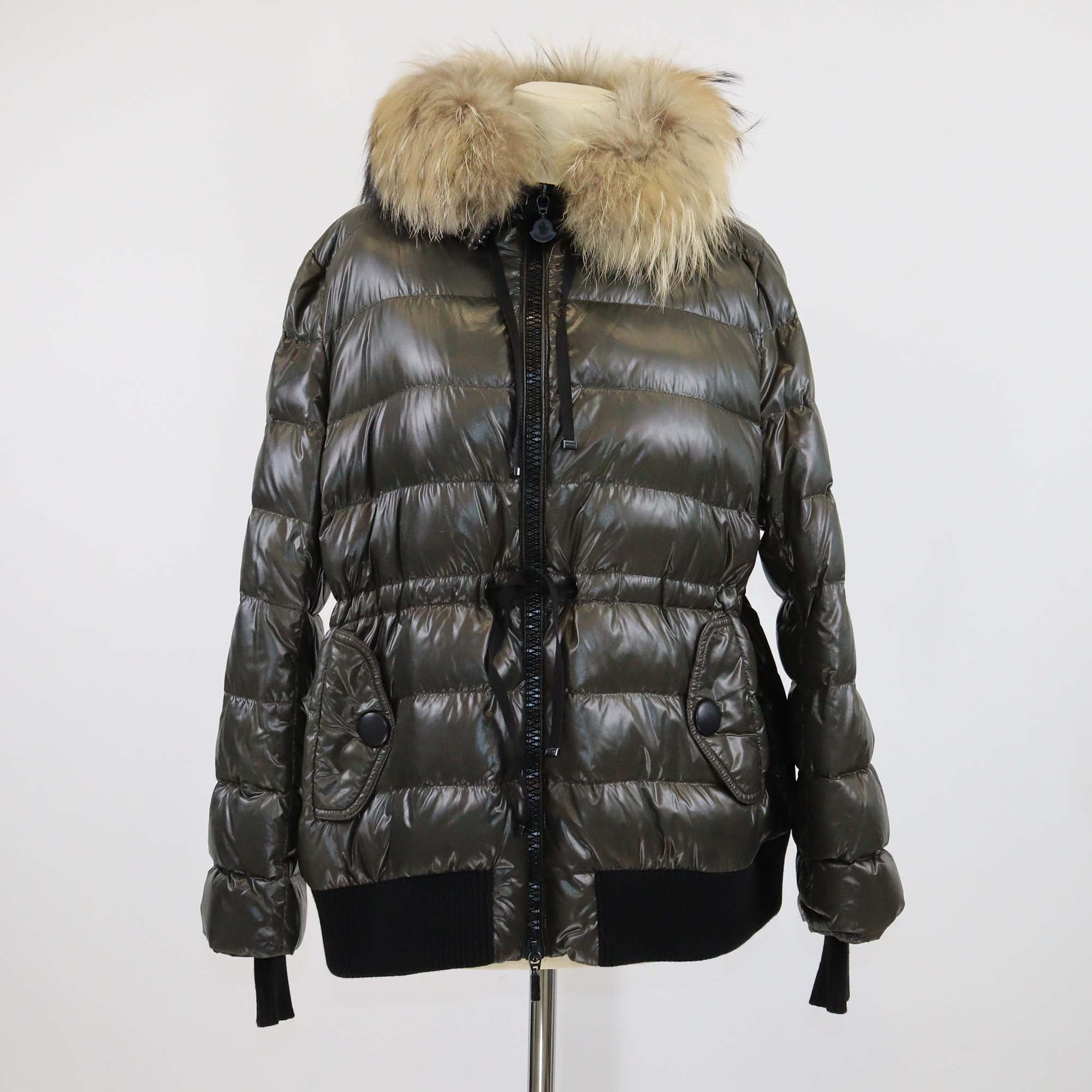Moncler Army Green Nylon & Fur Hooded Puffer Jacket
