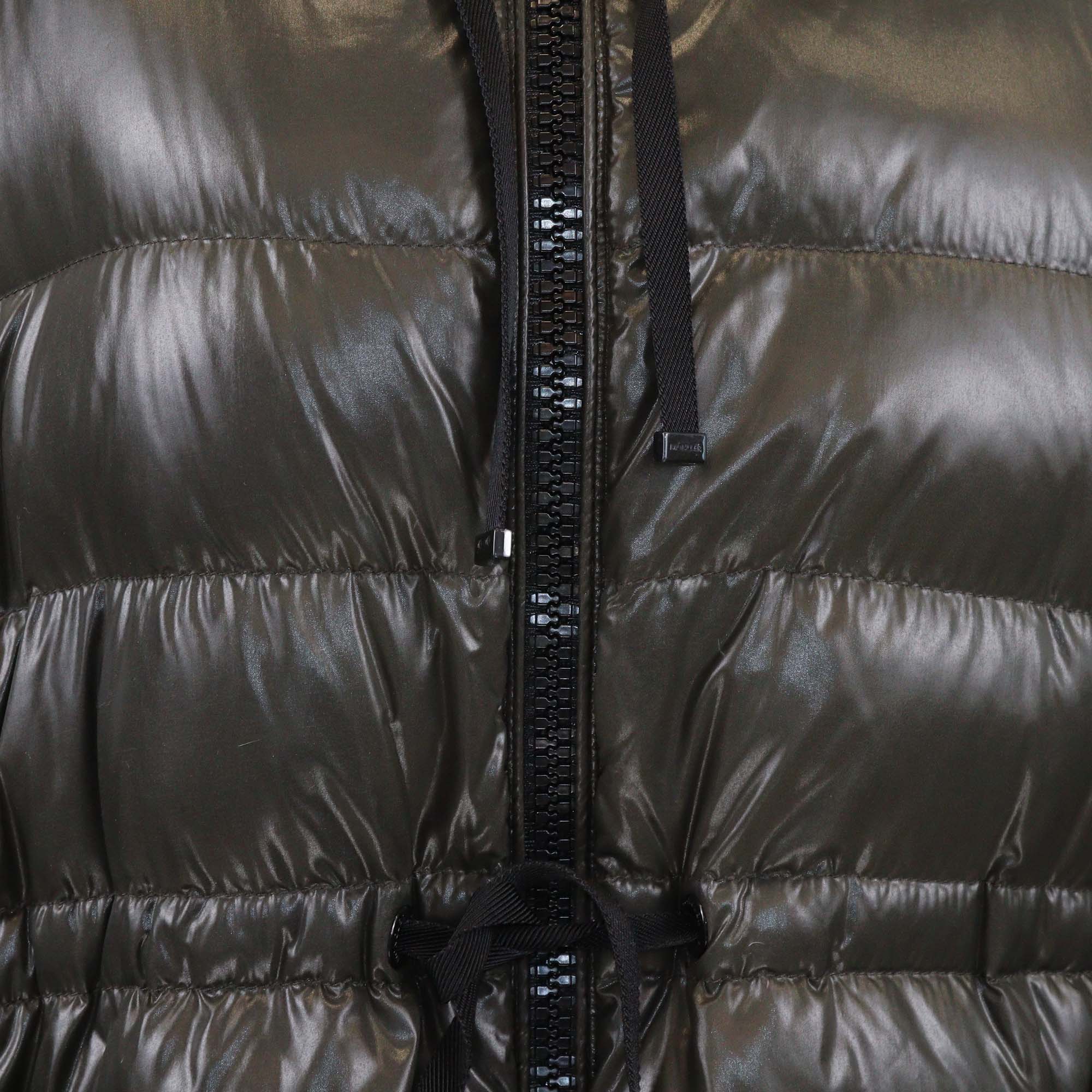 Moncler Army Green Nylon & Fur Hooded Puffer Jacket