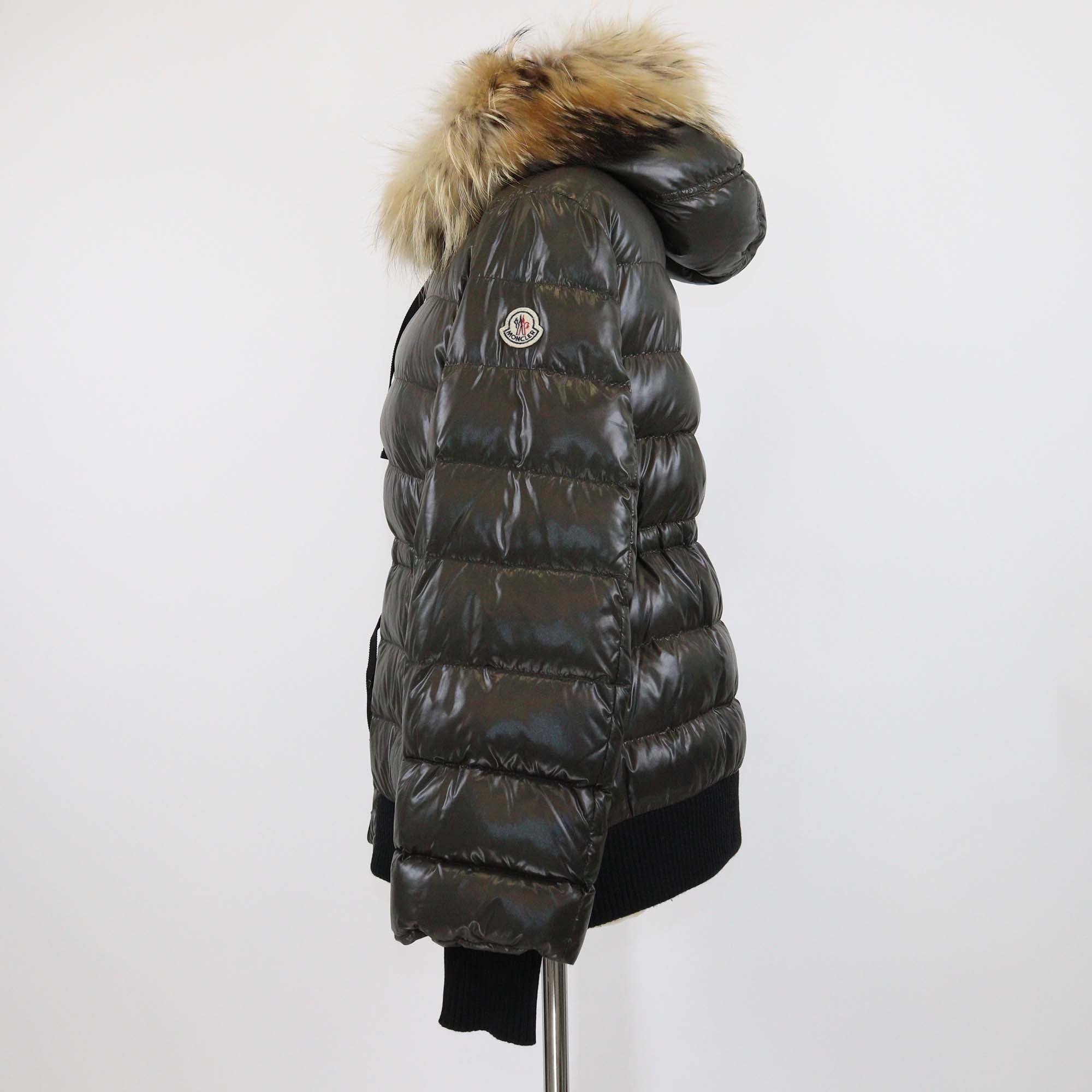 Moncler Army Green Nylon & Fur Hooded Puffer Jacket