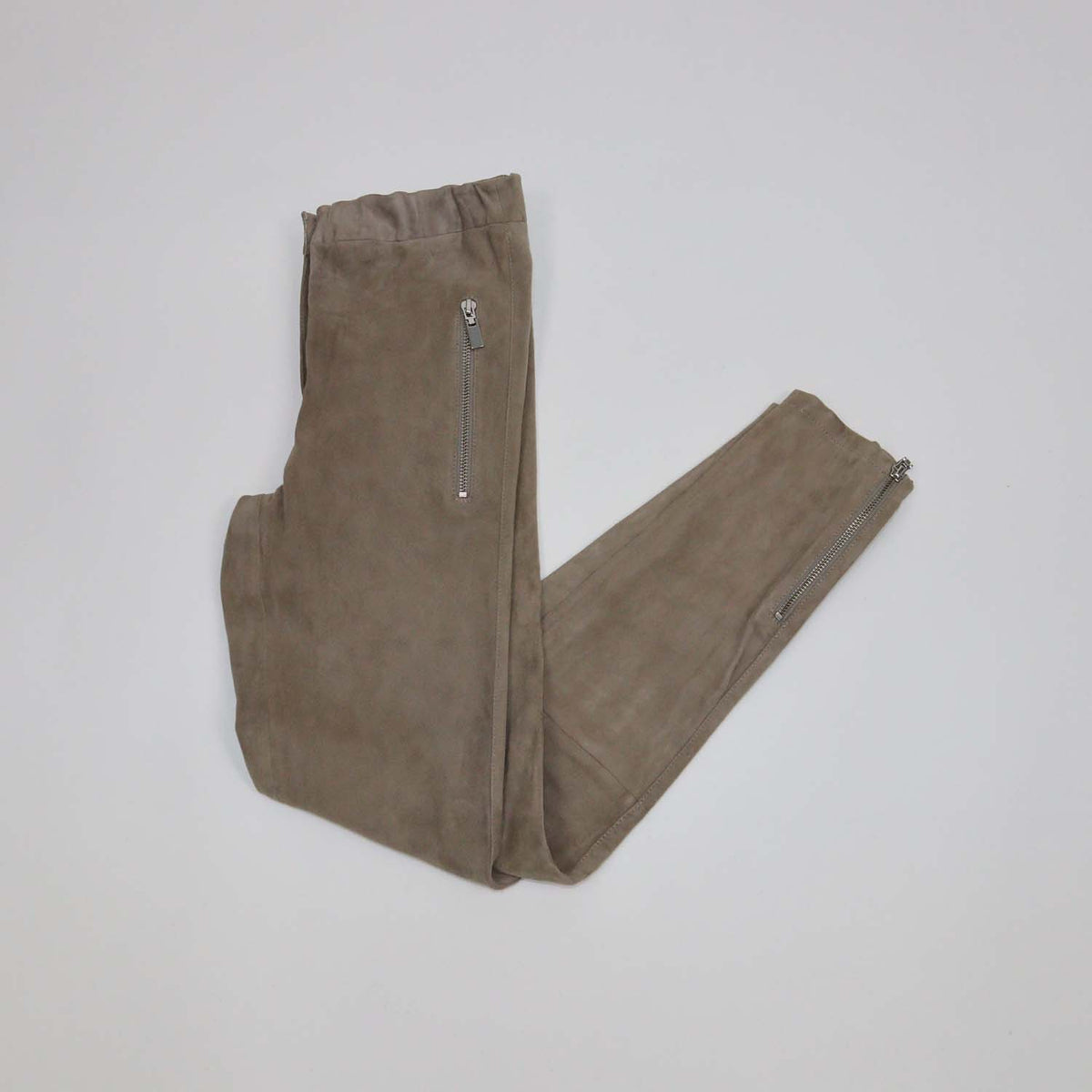 Arma Beige Suede Zip Detail Skinny Leg Pants
