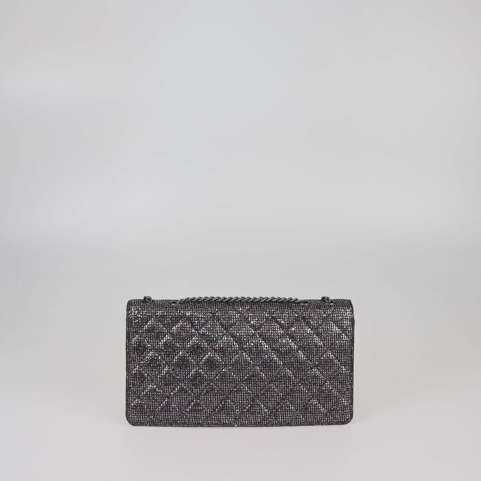 Chanel Metallic Grey Quilted Glitter Reissue East/West Flap Bag Womens Chanel