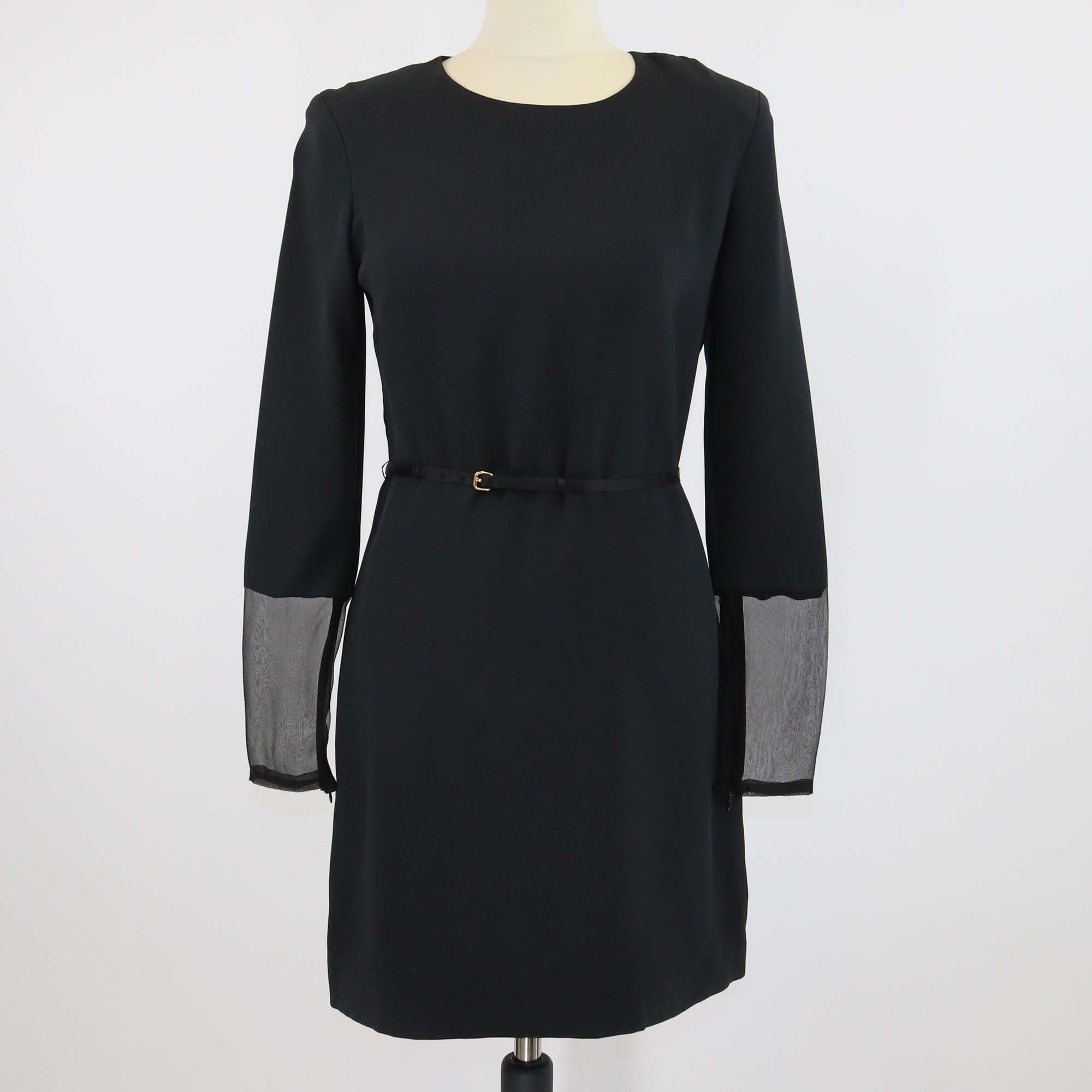 Tom Ford Black Silk Belted Long Sleeve Short Dress