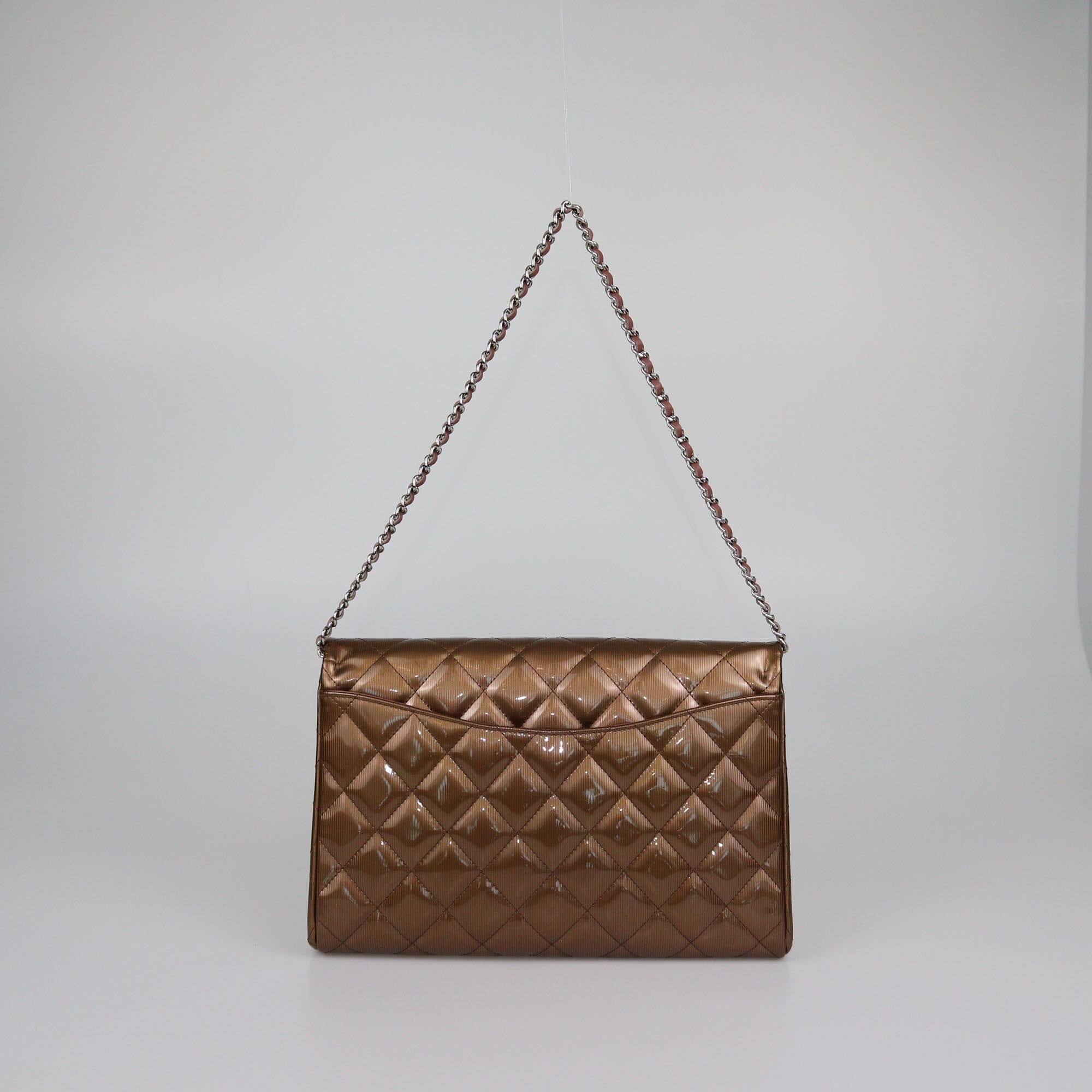 Chanel Bronze Quilted Classic Chain Clutch Womens Chanel