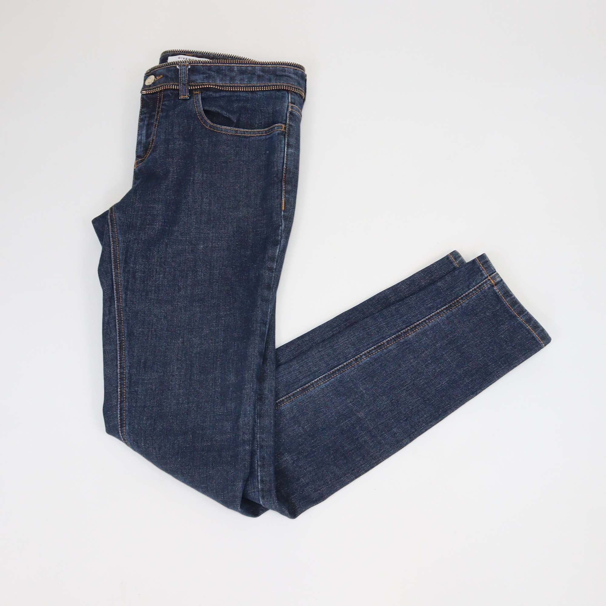 Givenchy Dark Blue Denim Zipper Waist Detail Pants