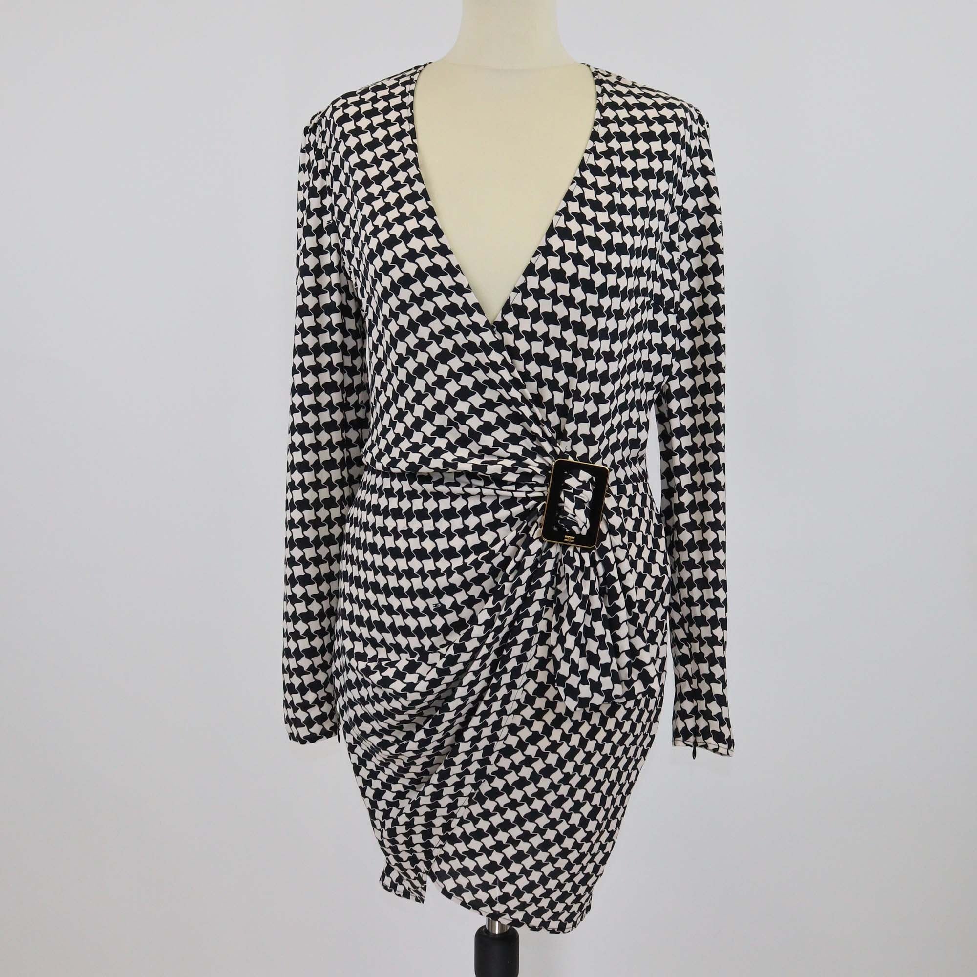 Elisabetta Franchi Black/White Viscose Printed Plaid Dress