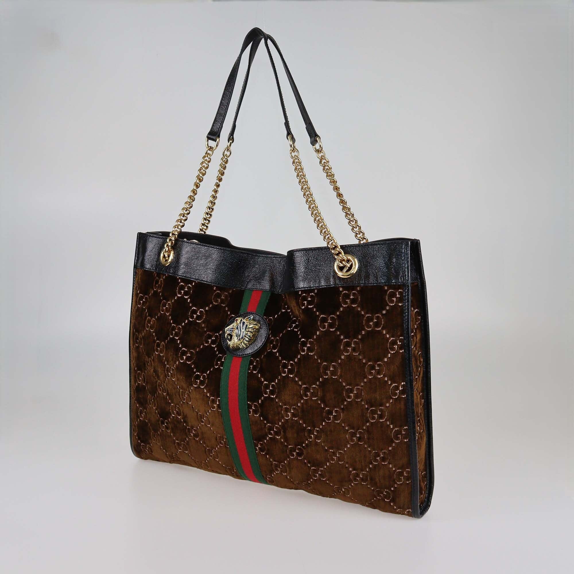 Gucci Dark Brown/Black GG Large Rajah Tote Womens Gucci