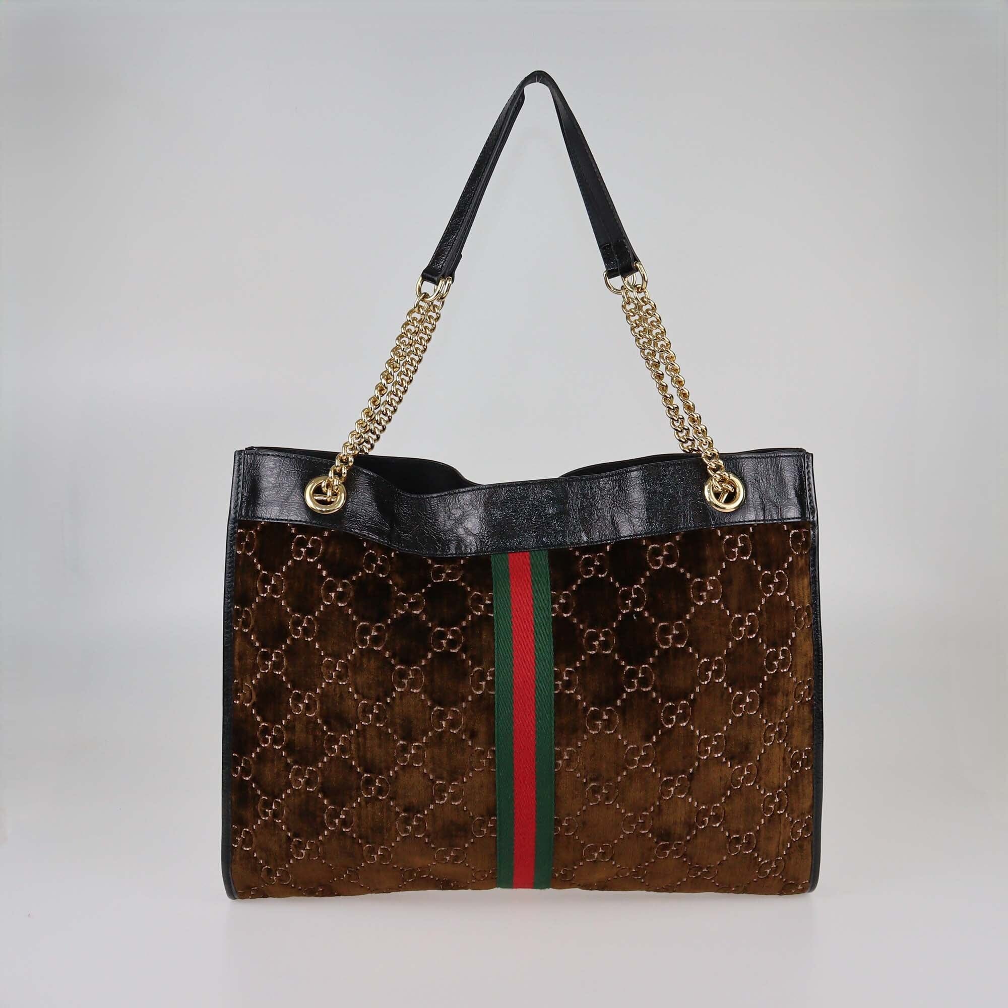 Gucci Dark Brown/Black GG Large Rajah Tote Womens Gucci