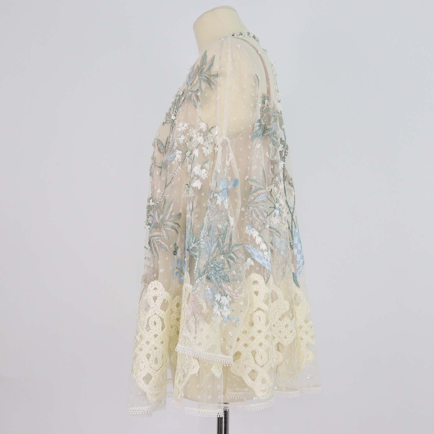 Biyan Cream Polyamide Sehati Beaded Floral Embroidered Blouse