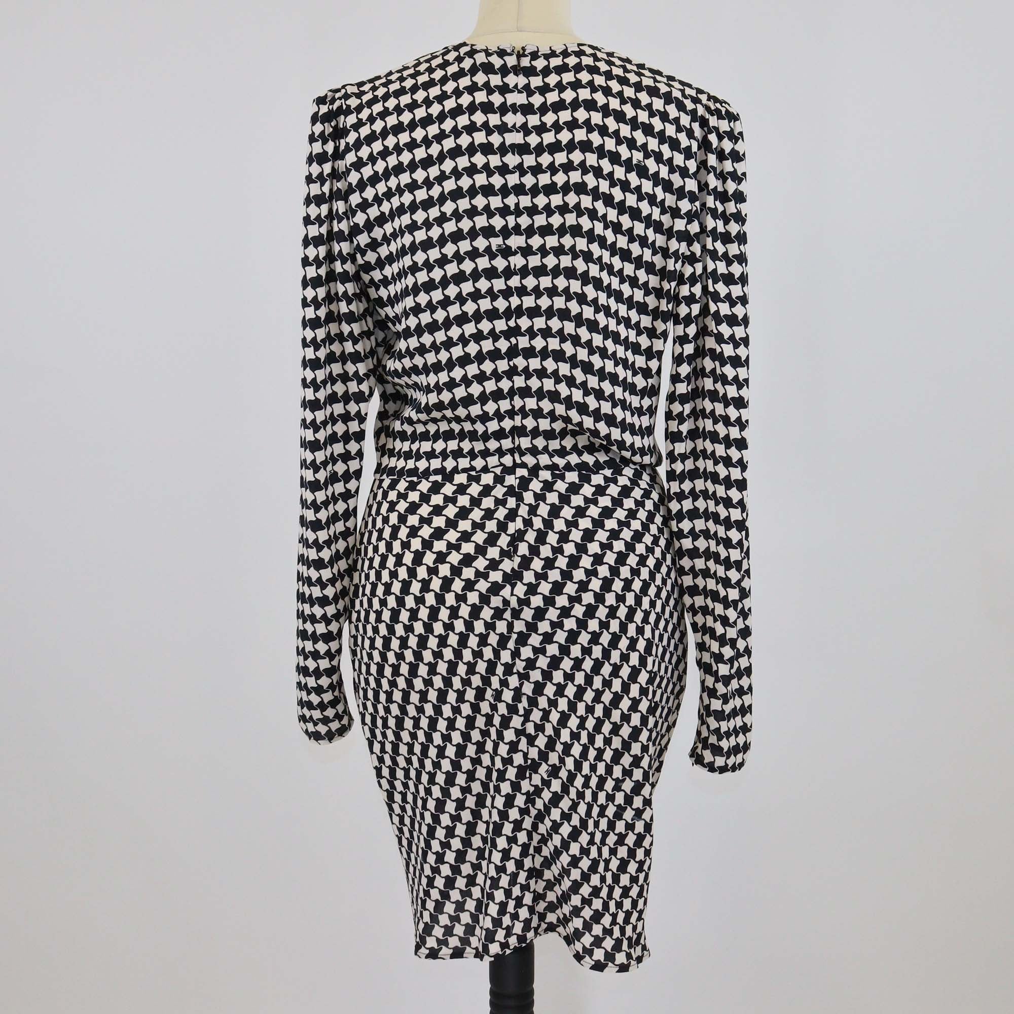 Elisabetta Franchi Black/White Viscose Printed Plaid Dress