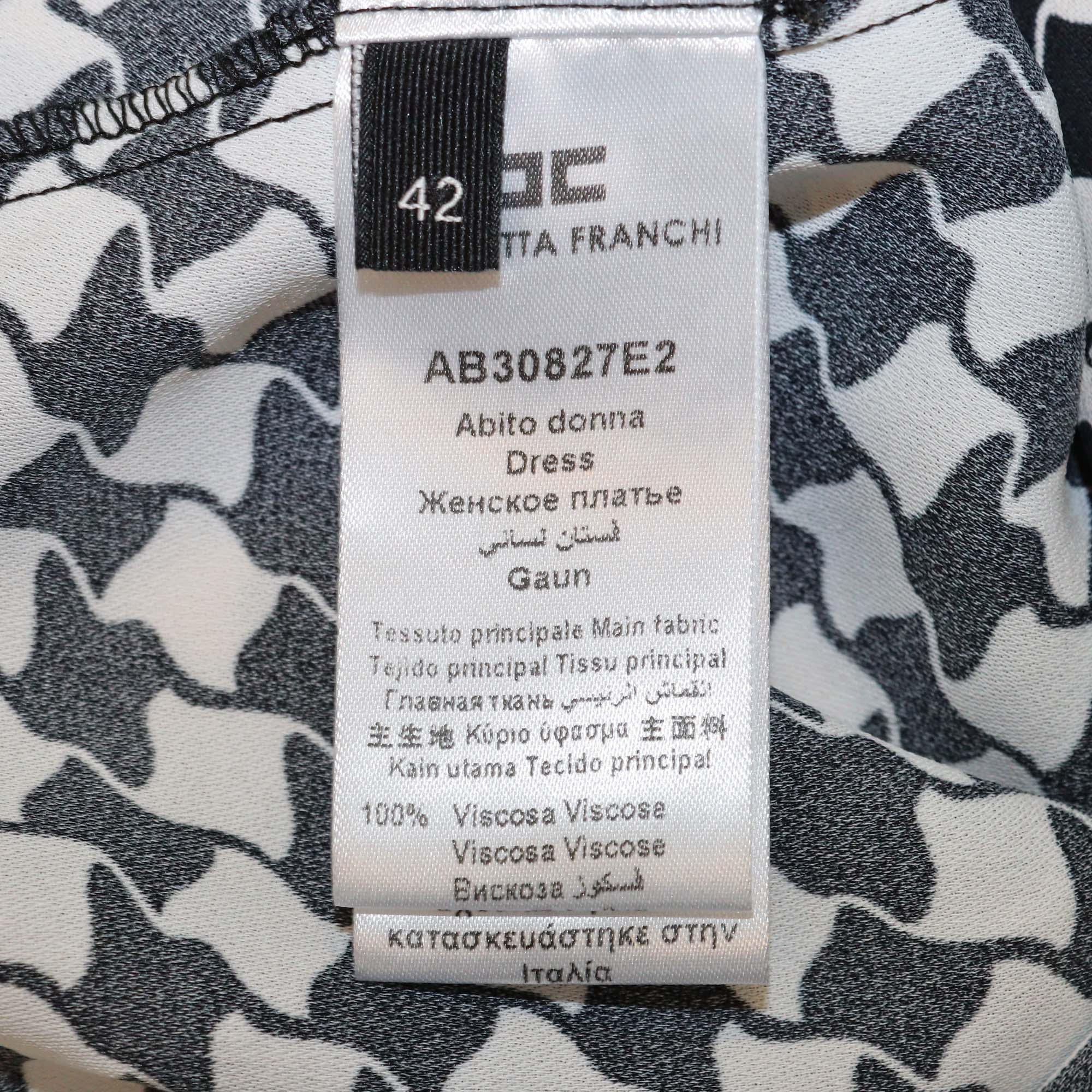 Elisabetta Franchi Black/White Viscose Printed Plaid Dress