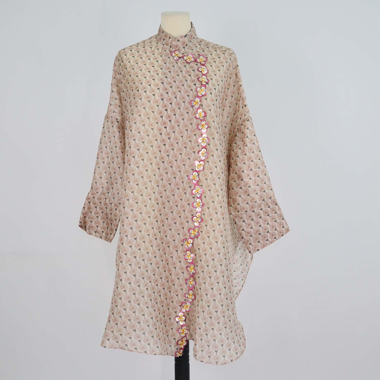 Biyan Multicolor Floral Print and Embellished Oversized Tunic Dress
