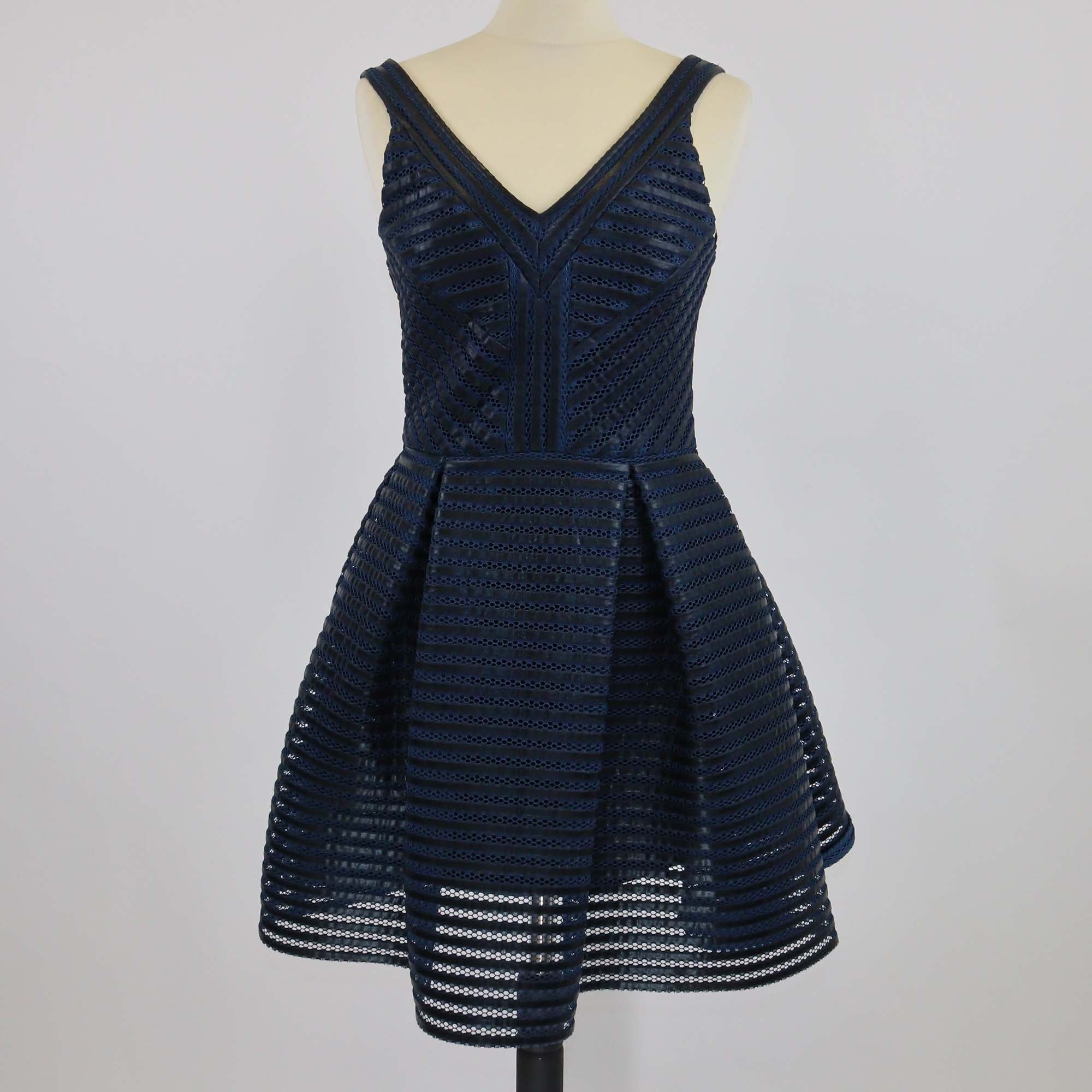 Maje Navy Blue/Black Polyester Mesh Rosemount Mini Dress