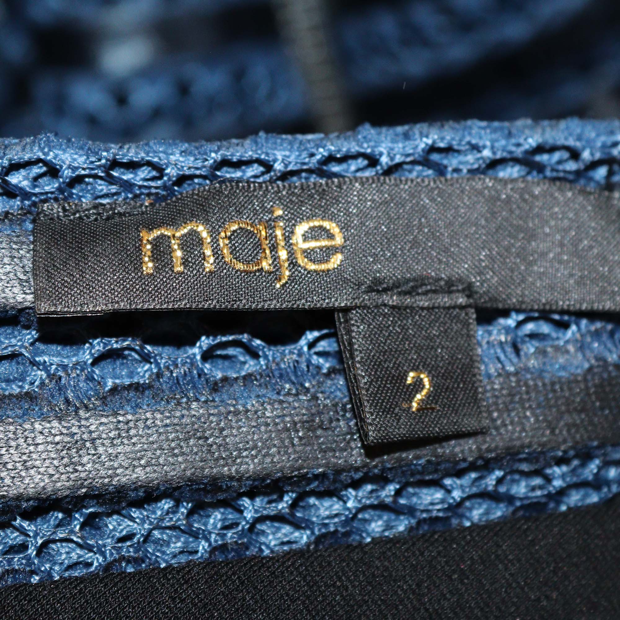 Maje Navy Blue/Black Polyester Mesh Rosemount Mini Dress