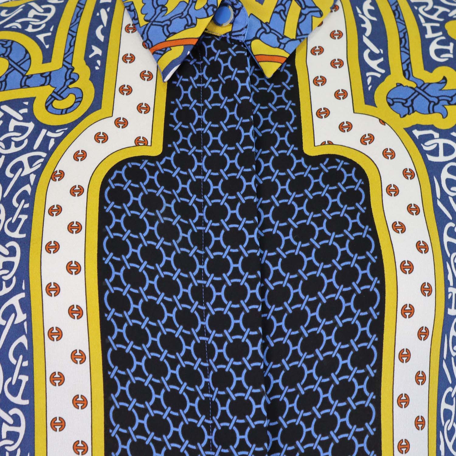 Hermes Blue Silk Eperon d'Or Bandana Print Shirt