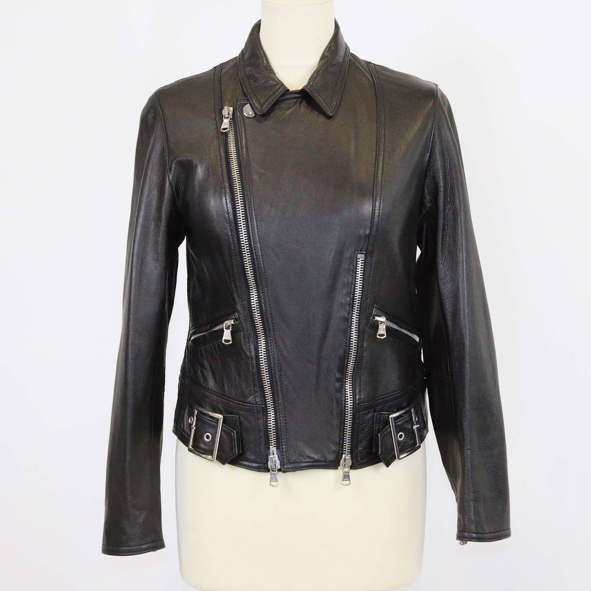 3.1 Phillip Lim Black Lamb Leather Zip Front & Pocket Biker Jacket
