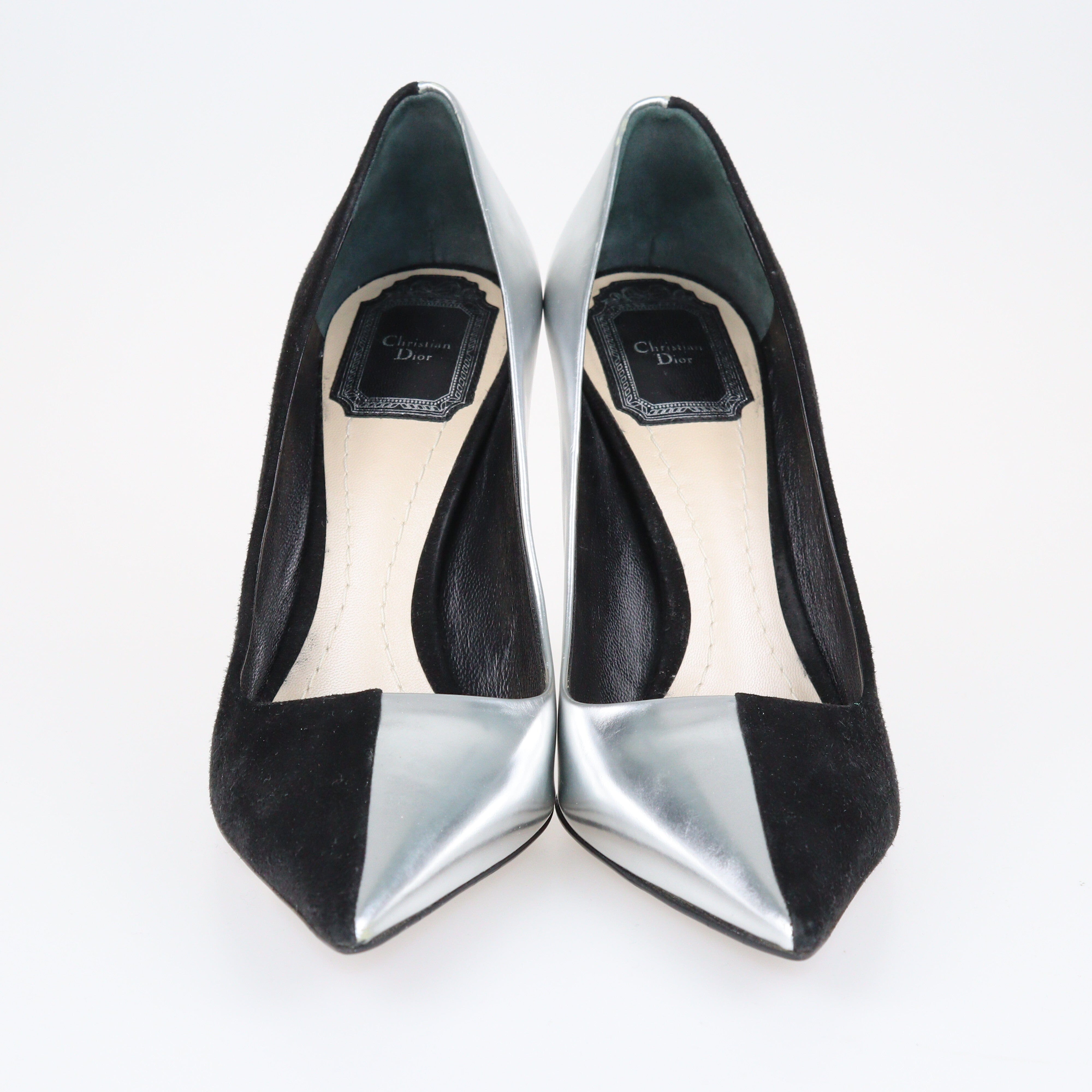 Black/Silver Pointed Toe Pumps Shoes Christian Dior 