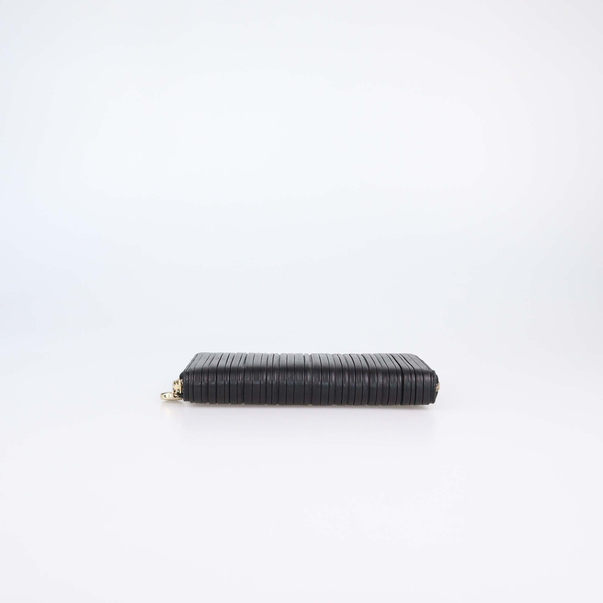 Bvlgari Black Leather Plisse Zip Around Wallet