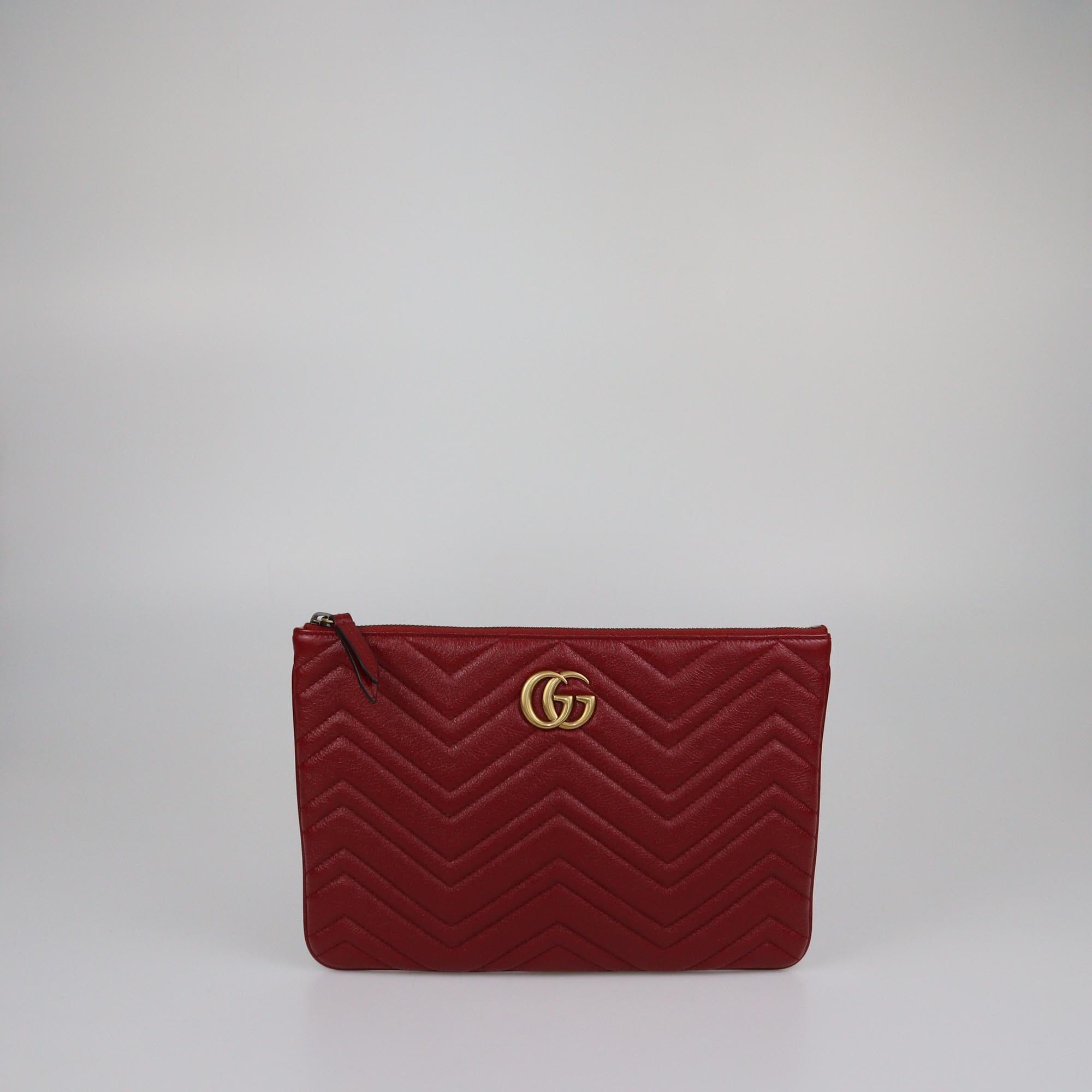Gucci Red Matelasse GG Marmont Pouch Womens Gucci