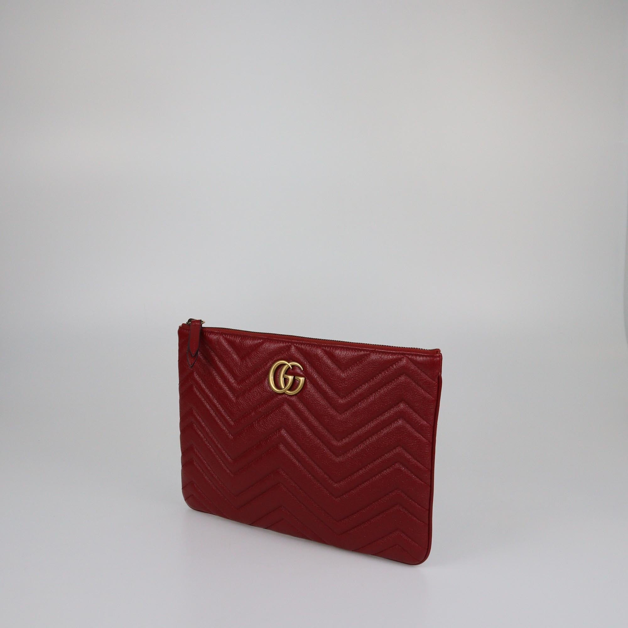 Gucci Red Matelasse GG Marmont Pouch Womens Gucci