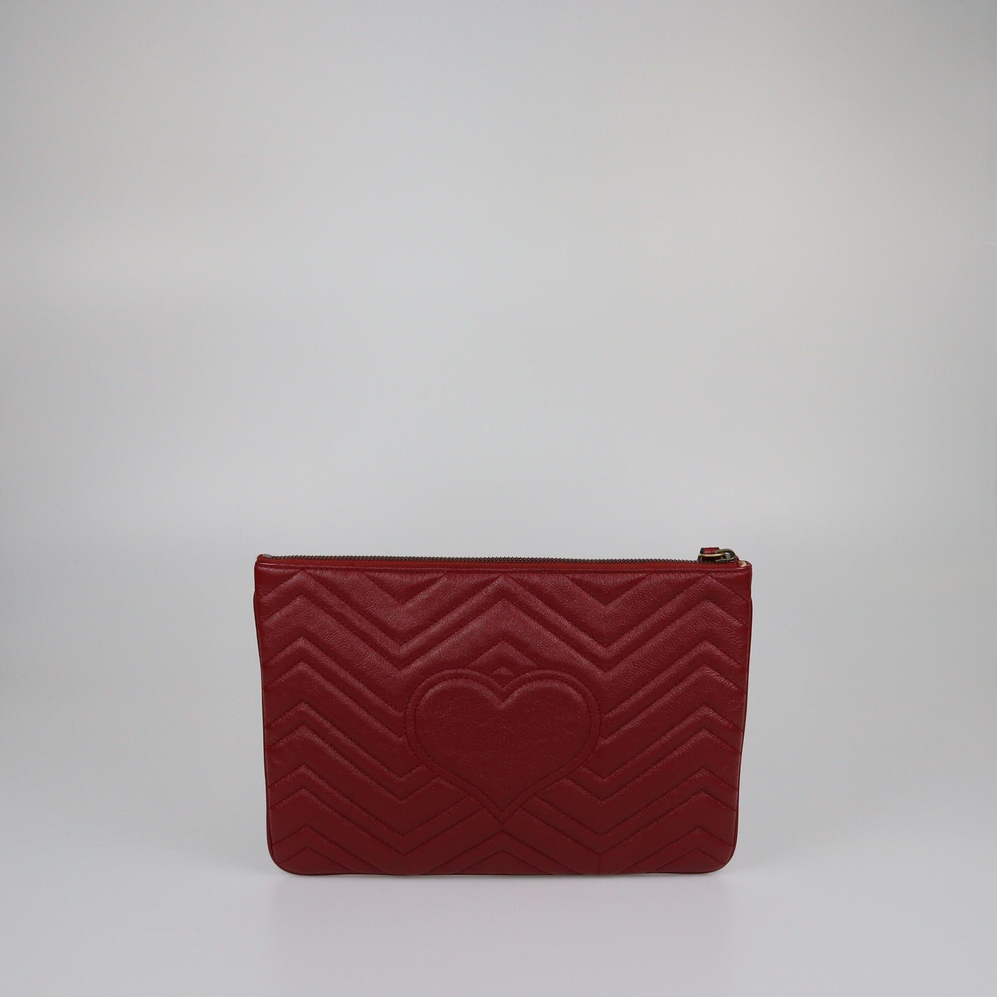 Gucci Red Matelasse GG Marmont Pouch Womens Gucci