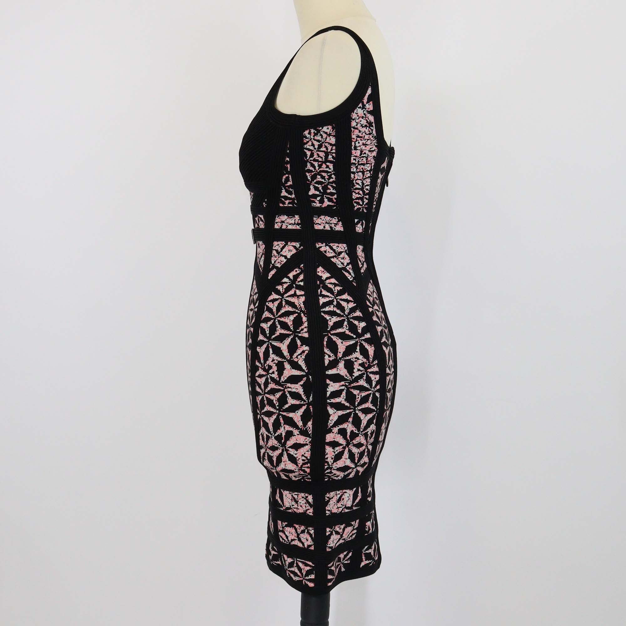 Herve Leger Black/Pink Printed Stretch Mini Dress
