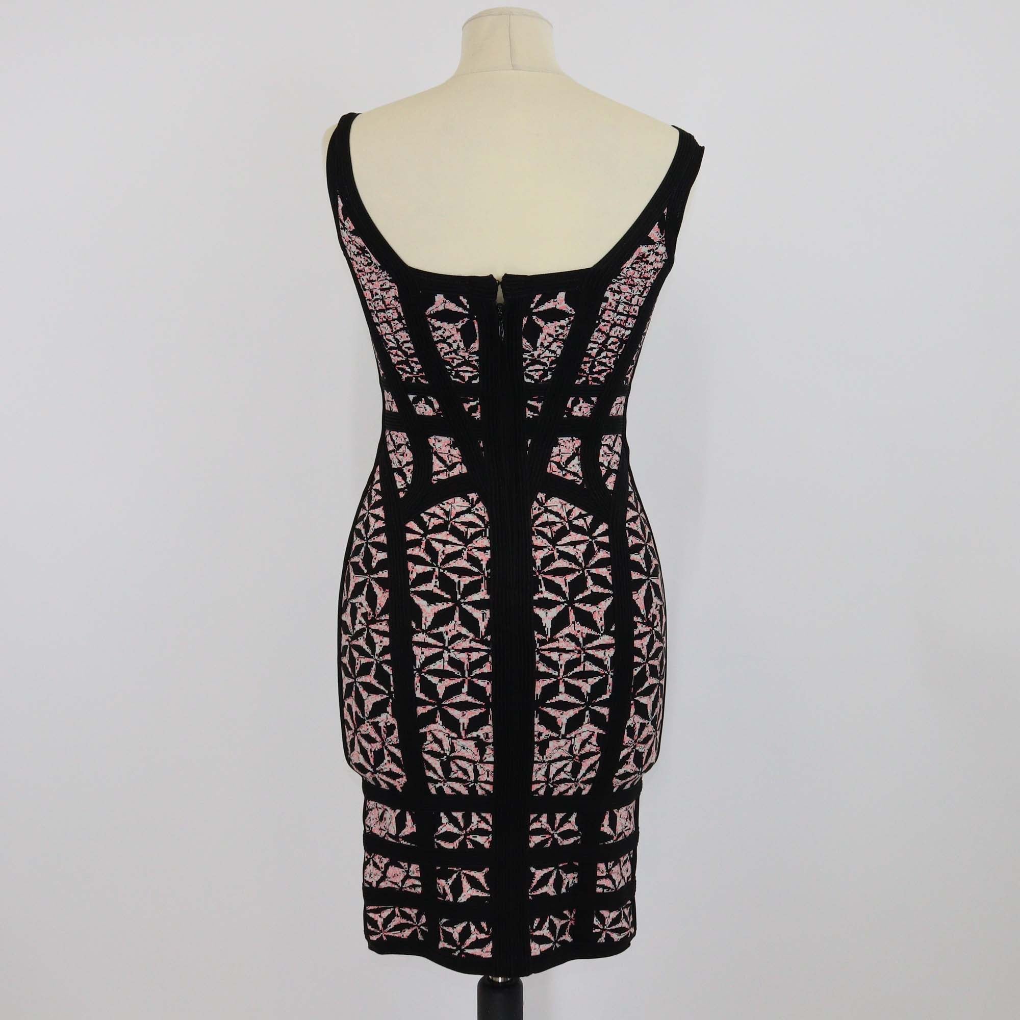 Herve Leger Black/Pink Printed Stretch Mini Dress