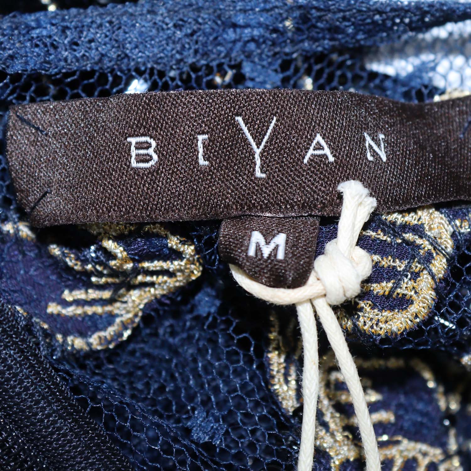 Biyan Dark Navy Polyamide Velvet Embroidery Applique Embellished Tulle Flare Blouse