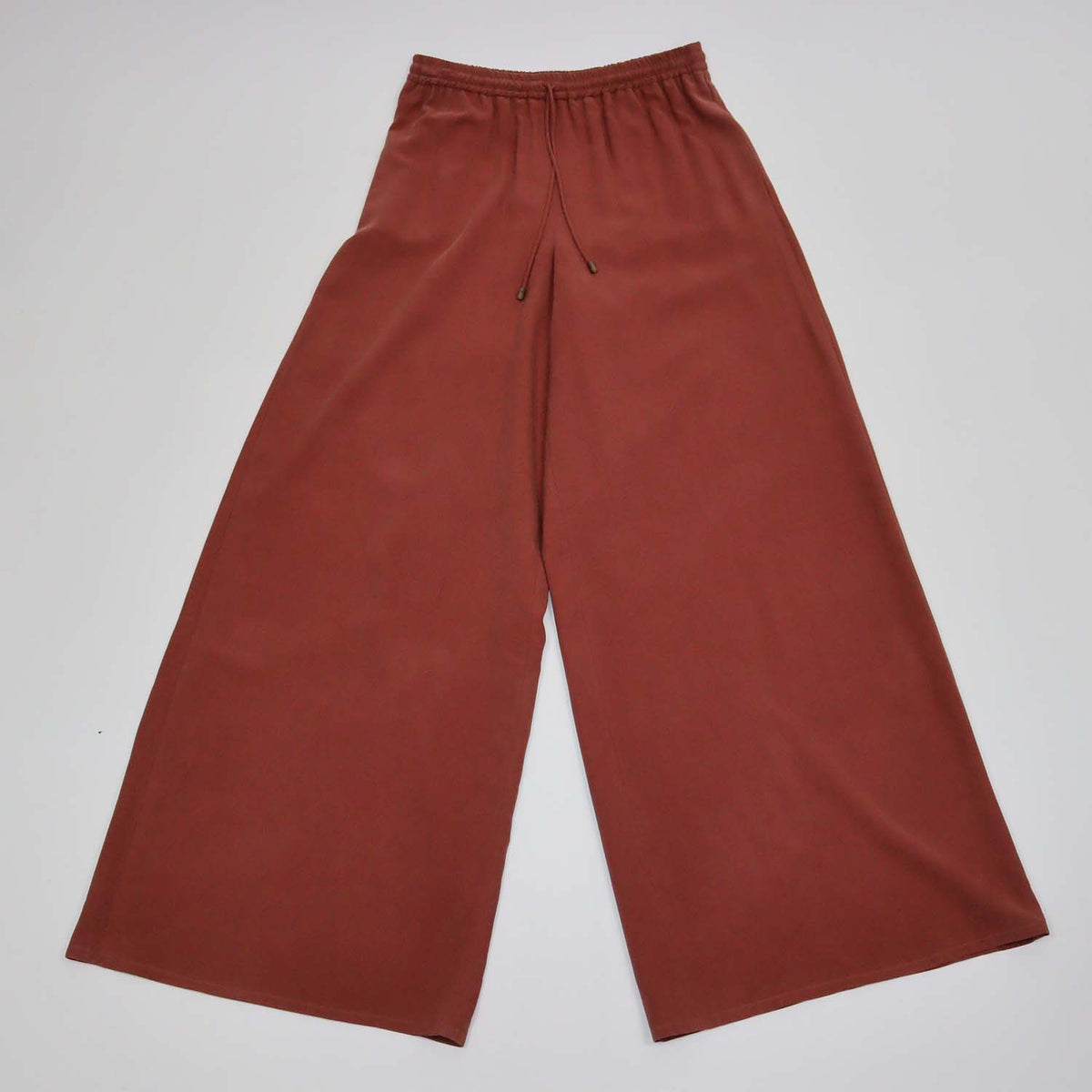 Max Mara Brown Rust Silk Drawstring Wide Leg Pants