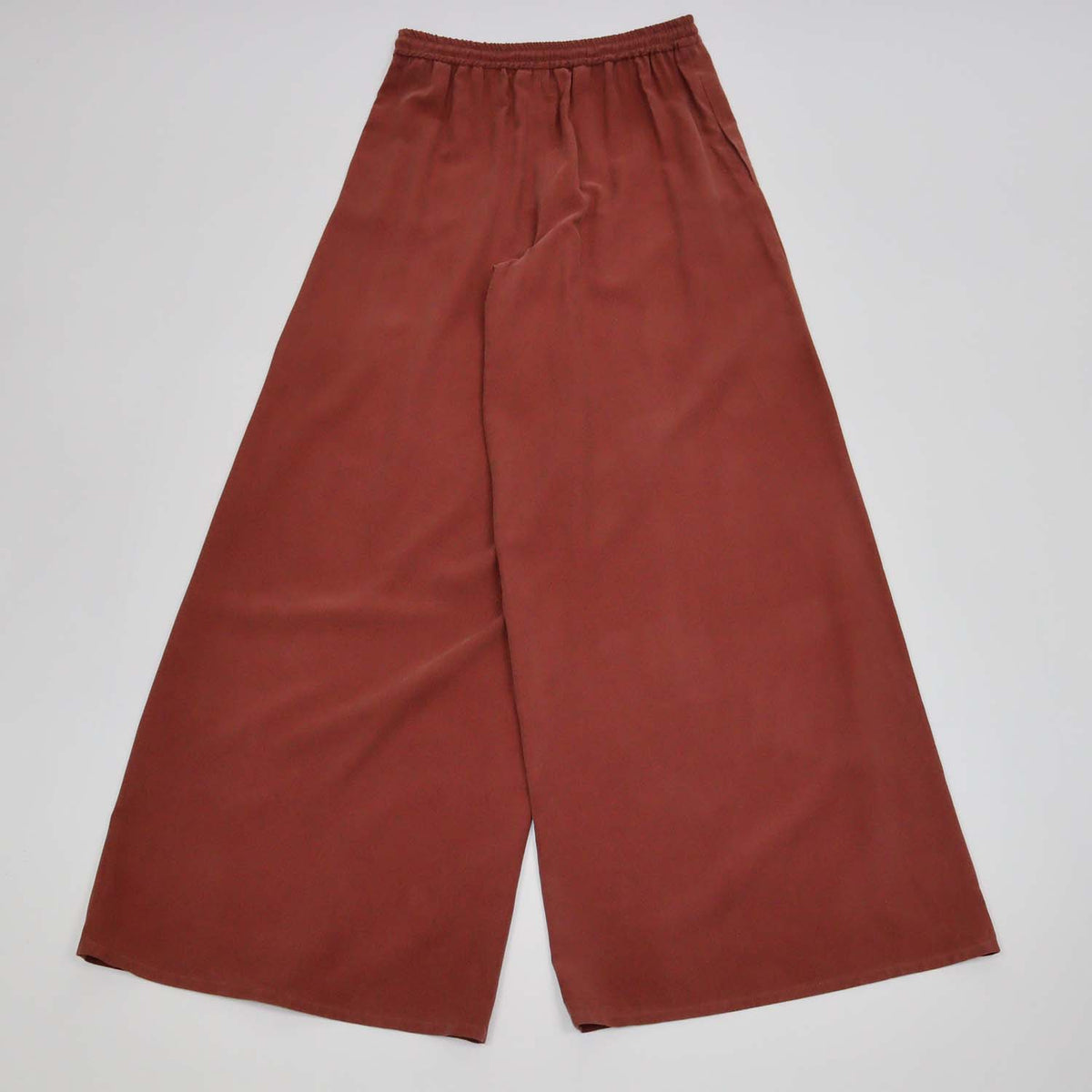Max Mara Brown Rust Silk Drawstring Wide Leg Pants