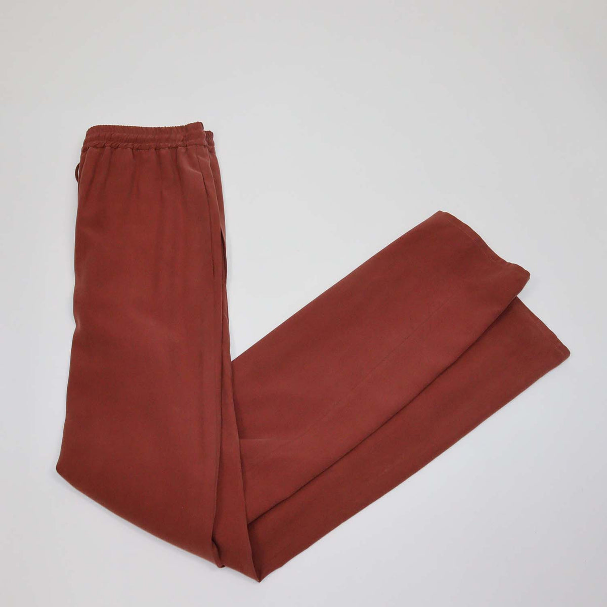 Max Mara Brown Rust Silk Drawstring Wide Leg Pants