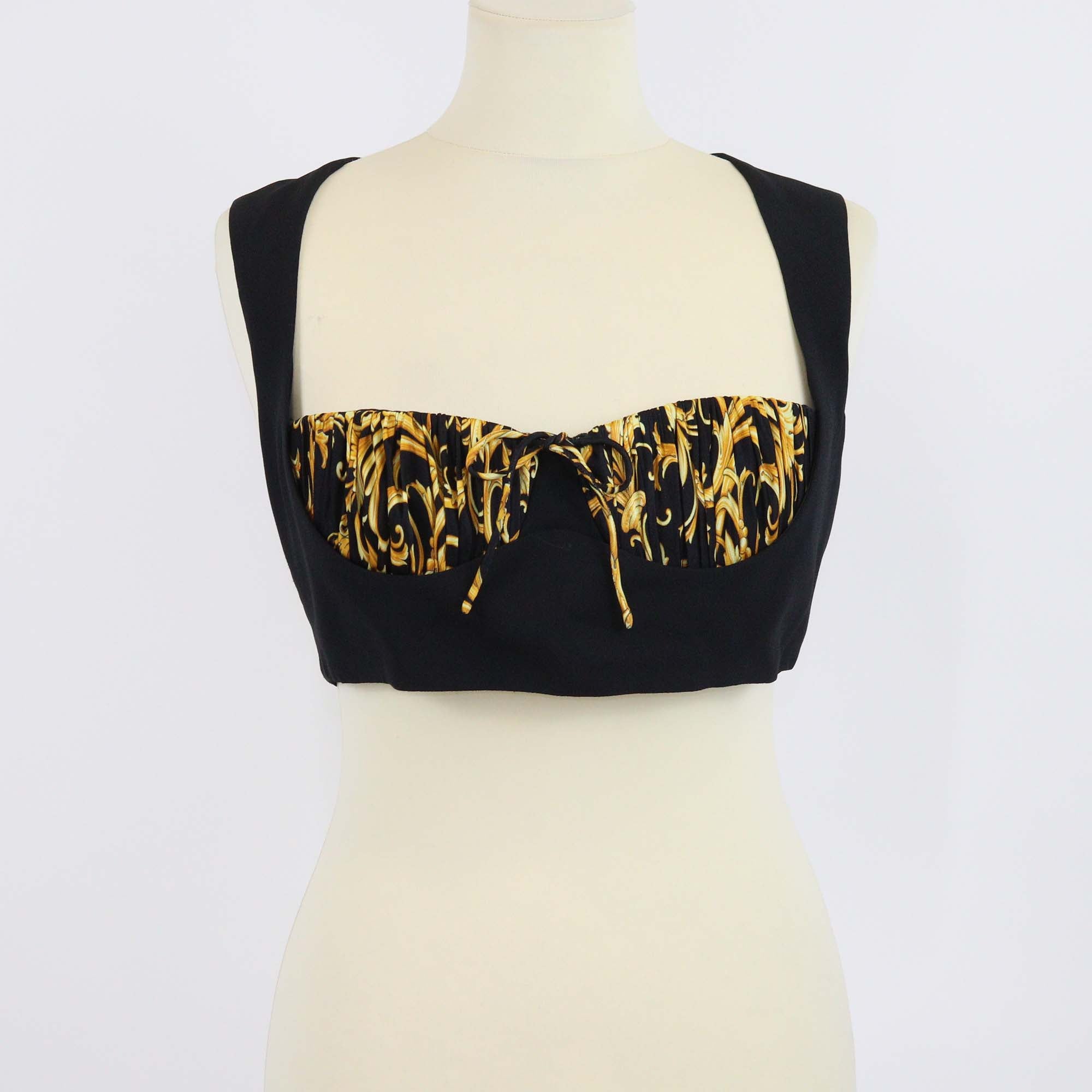 Versace Black/Yellow Barocco Print Crop Top