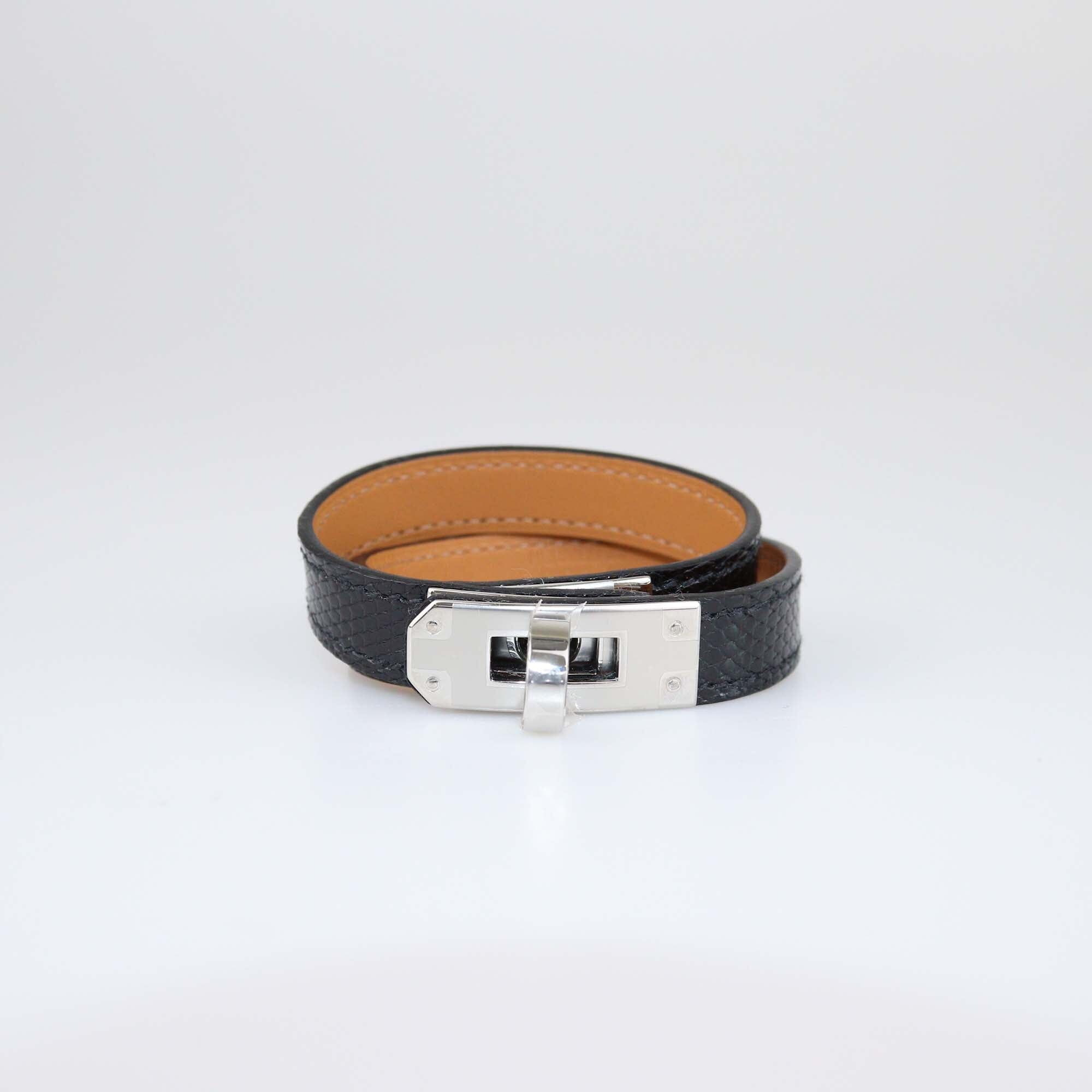 Hermes Noir Salvator Lizard Kelly Double Bracelet PM Womens Hermes