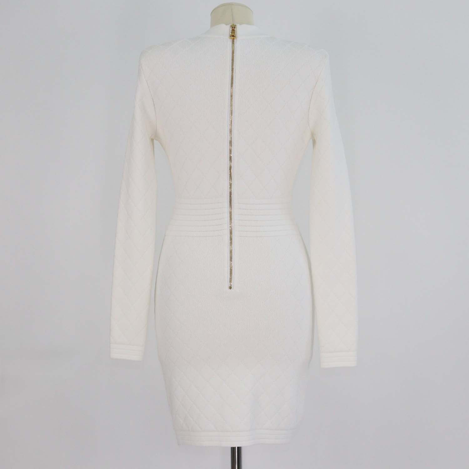 Balmain White Jacquard Knit Button Detail Mini Dress