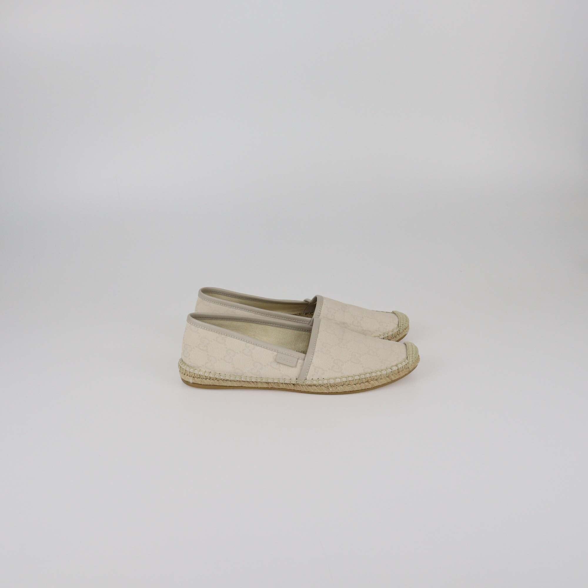 Gucci Beige GG Canvas Espadrille Flats Womens Gucci