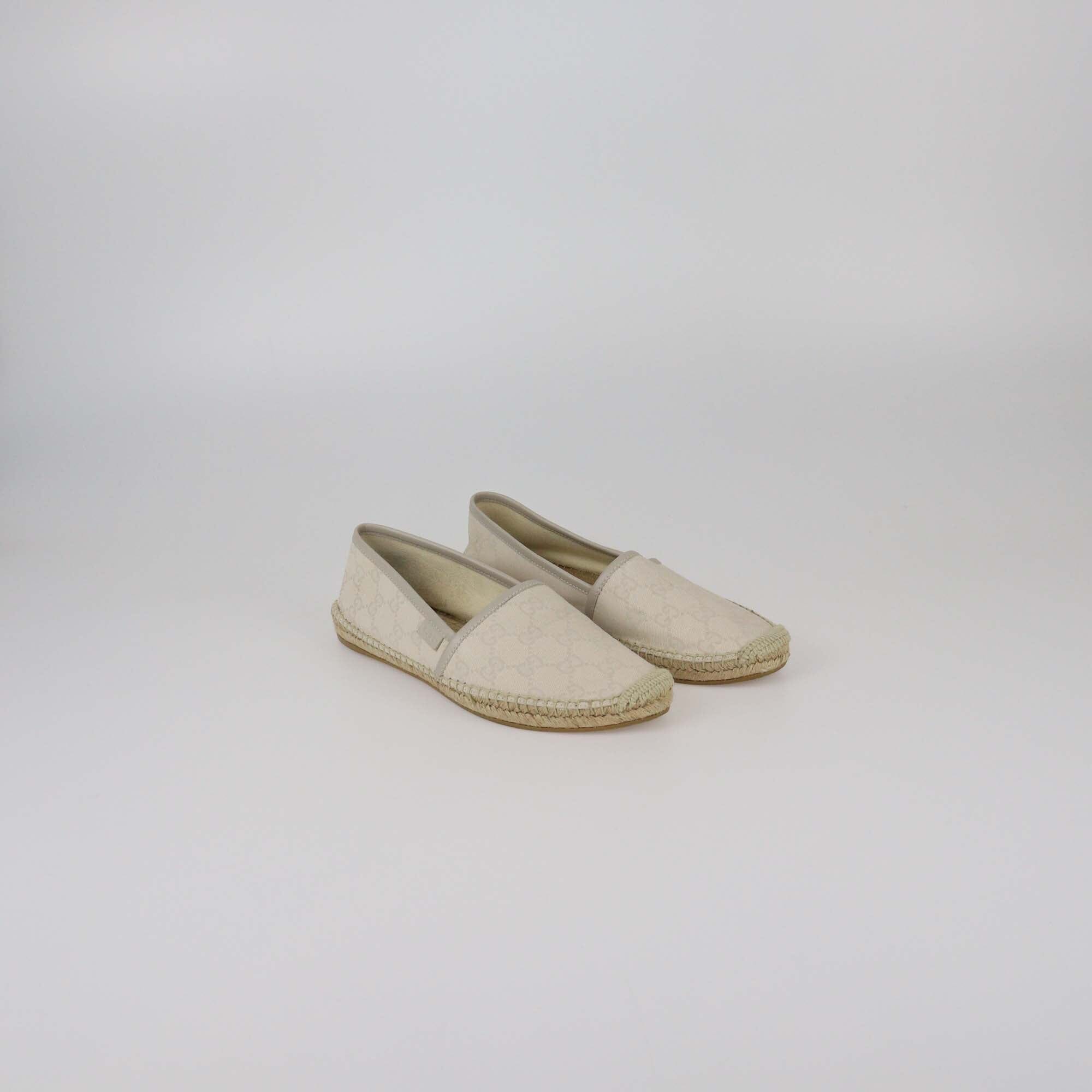 Gucci Beige GG Canvas Espadrille Flats Womens Gucci