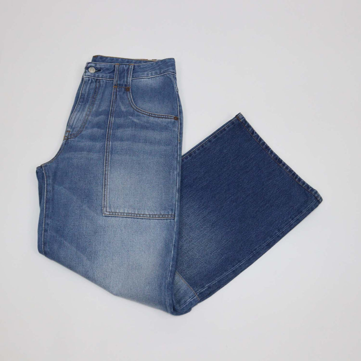 Victoria Beckham Washed Blue Denim Low Rise Bootcut Leg Pants