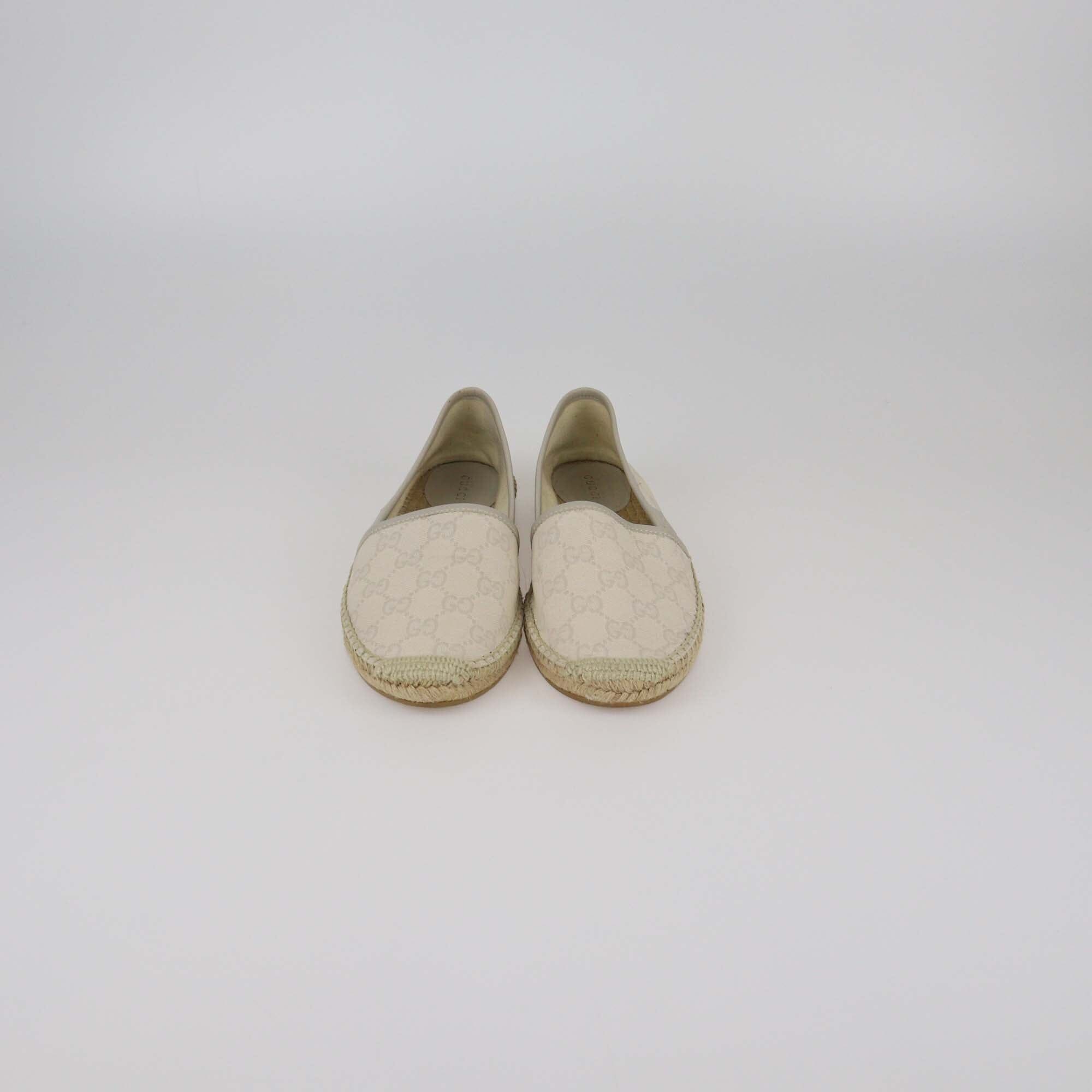 Gucci Beige GG Canvas Espadrille Flats Womens Gucci