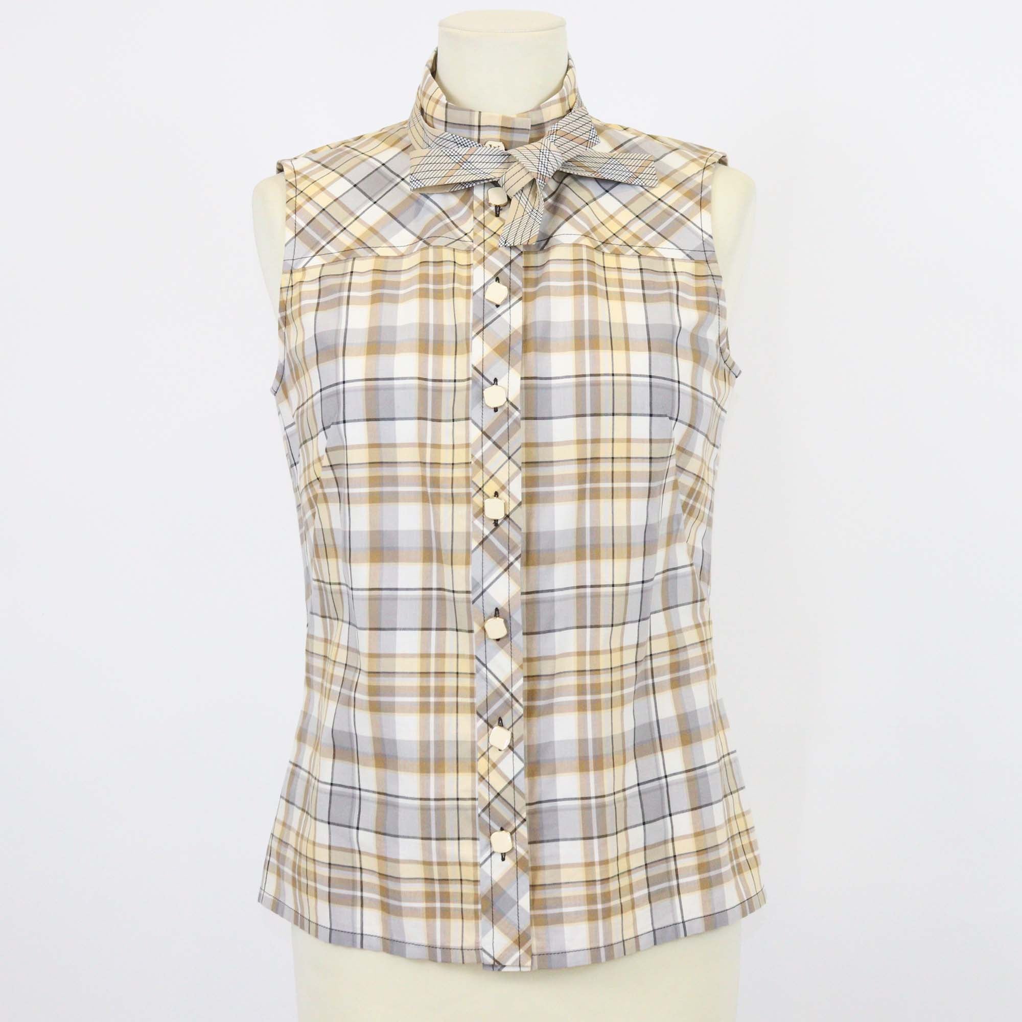Louis Vuitton Beige Cotton Plaid Checkered Tie Sleeveless Top