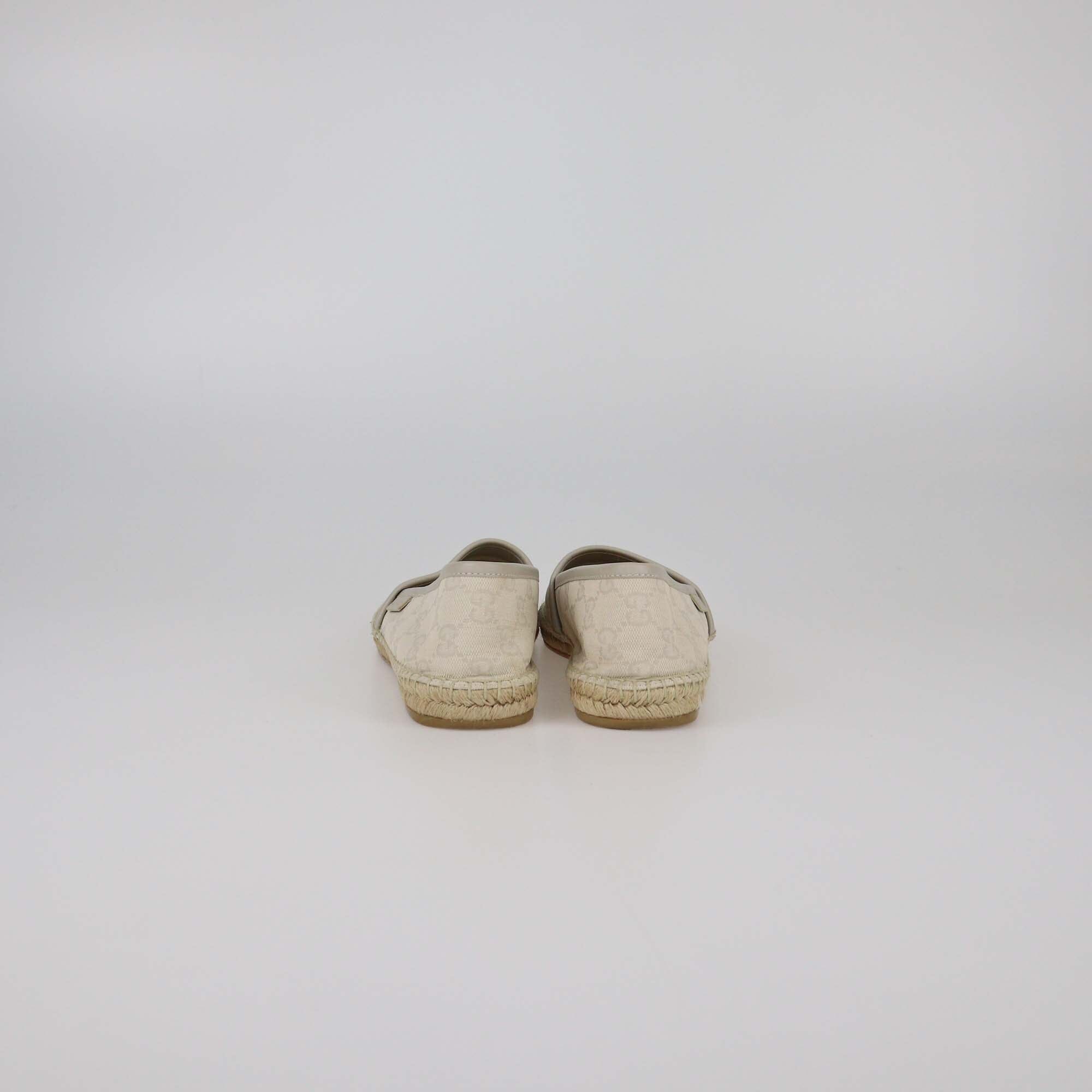 Gucci Beige GG Canvas Espadrille Flats Womens Gucci