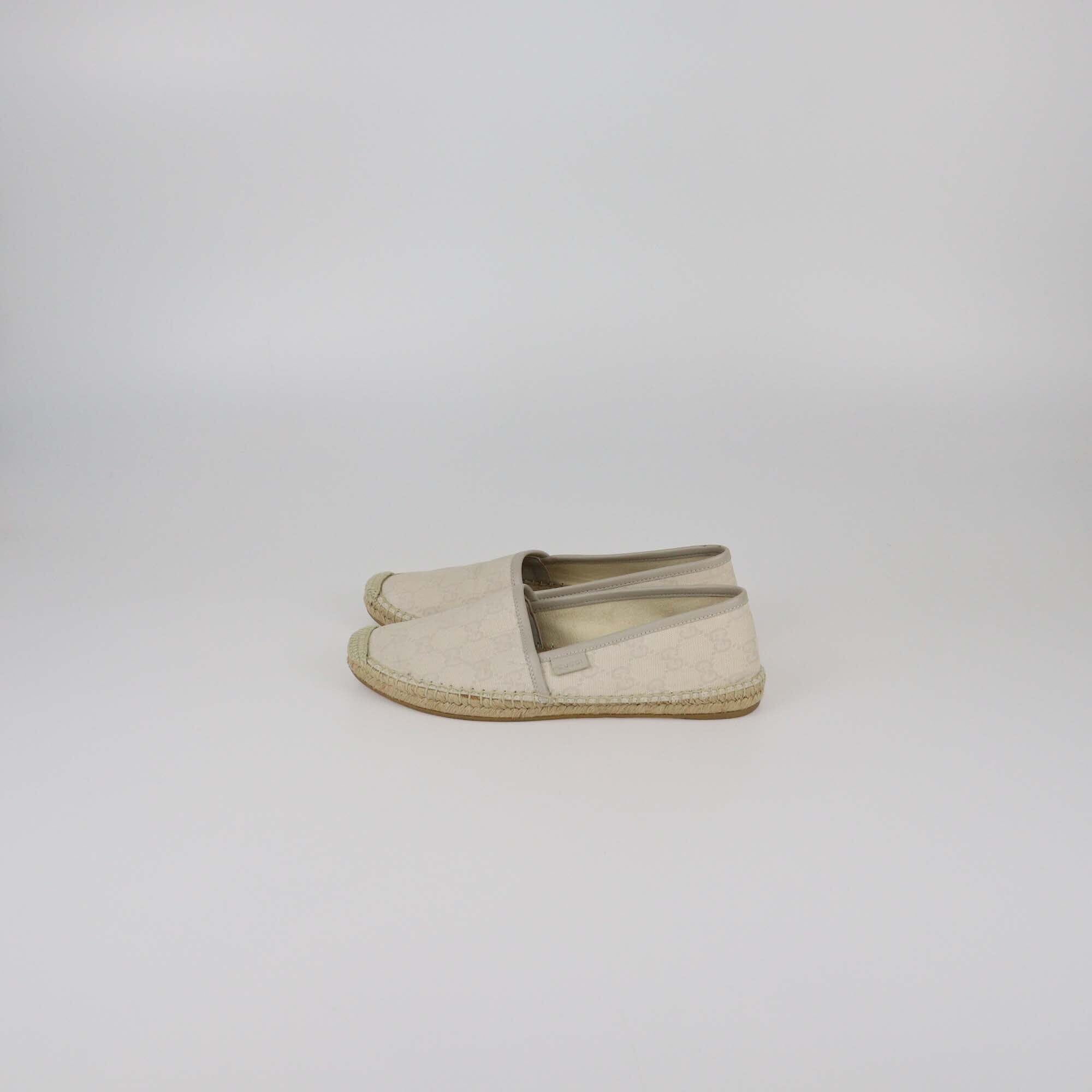 Gucci Beige GG Canvas Espadrille Flats Womens Gucci