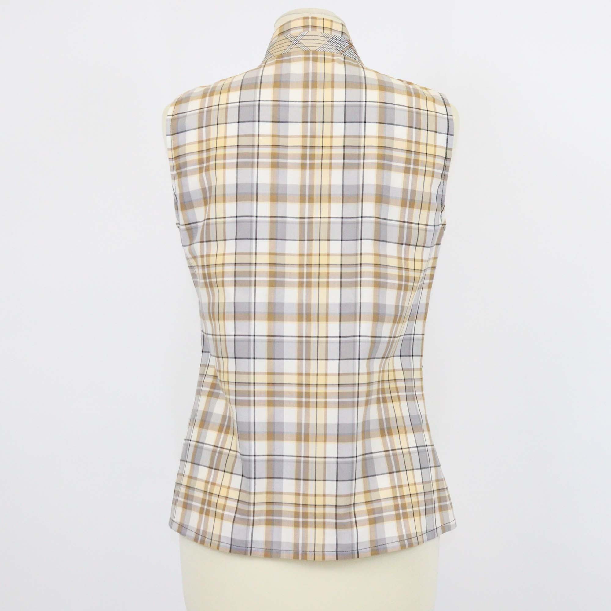 Louis Vuitton Beige Cotton Plaid Checkered Tie Sleeveless Top